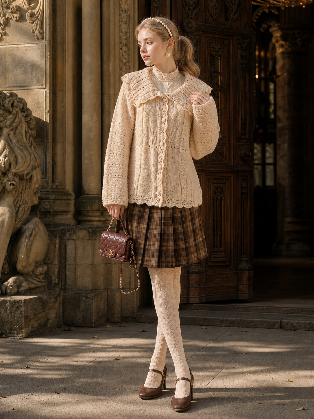 楓丹白露的詩篇 ∙ 鉤織立體拼花大翻領古董針織外套 Fontainebleau Sonnet ∙ Vintage Crocheted Lace Collar Knitted Cardigan