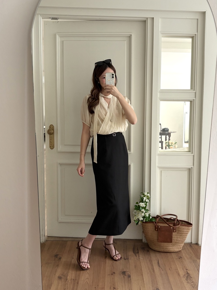 Louise Wrap Blouse with Tie (Cream)
