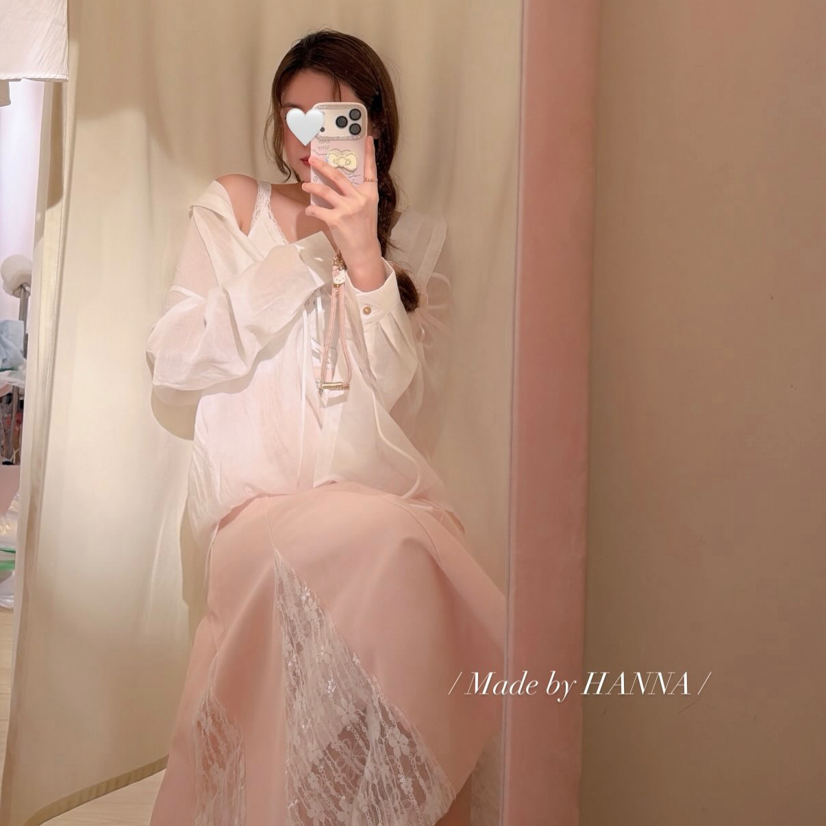 #HANNA-made# Lace Paneled Denim Skirt