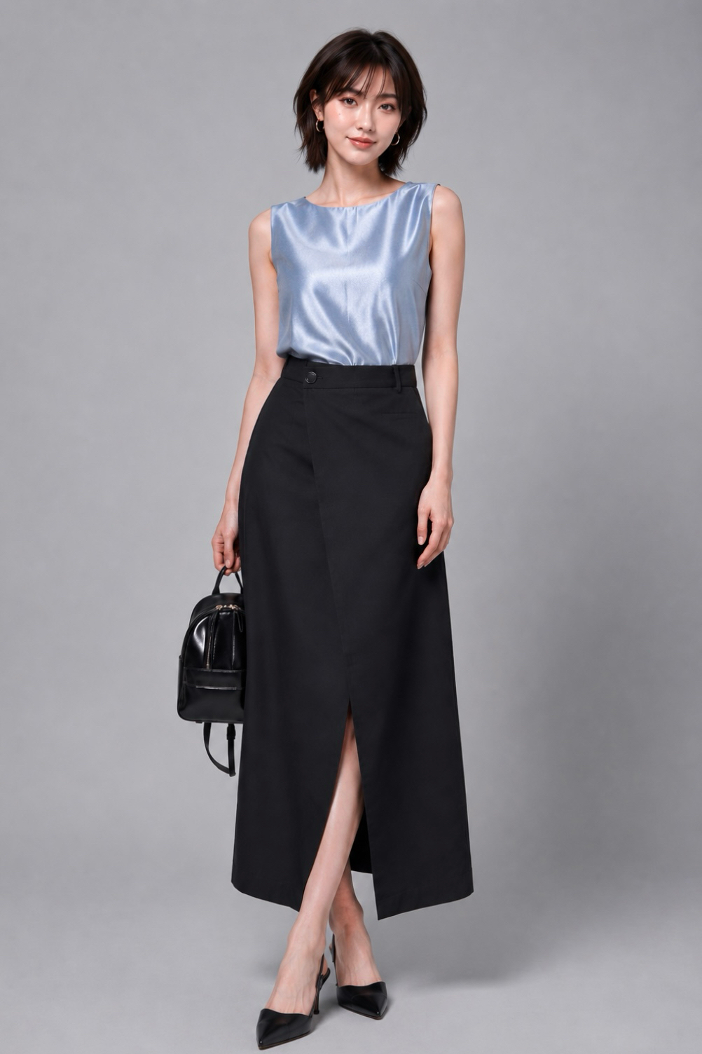 E8236BS Minimal Wrap Midi Skirt