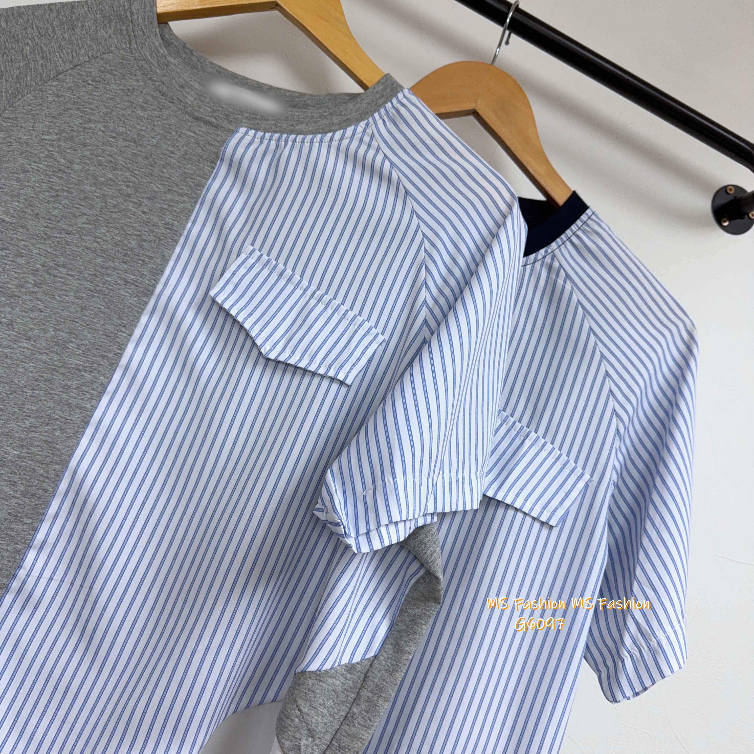 G6097 韓國🇰🇷條子拼布top