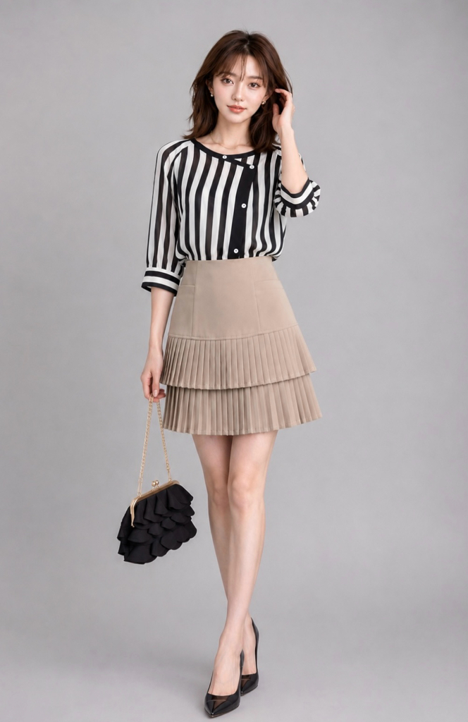 67673 Elise Double Pleated Mini Skirt