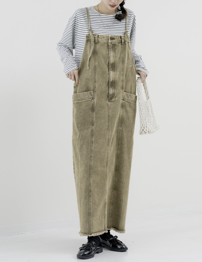 修長牛仔連身裙 - 2026 流行穿搭  牛仔連身裙 時尚穿搭 四季皆宜 成人休閒 日常穿搭 易於配搭 日本直送   #JP-I-260020