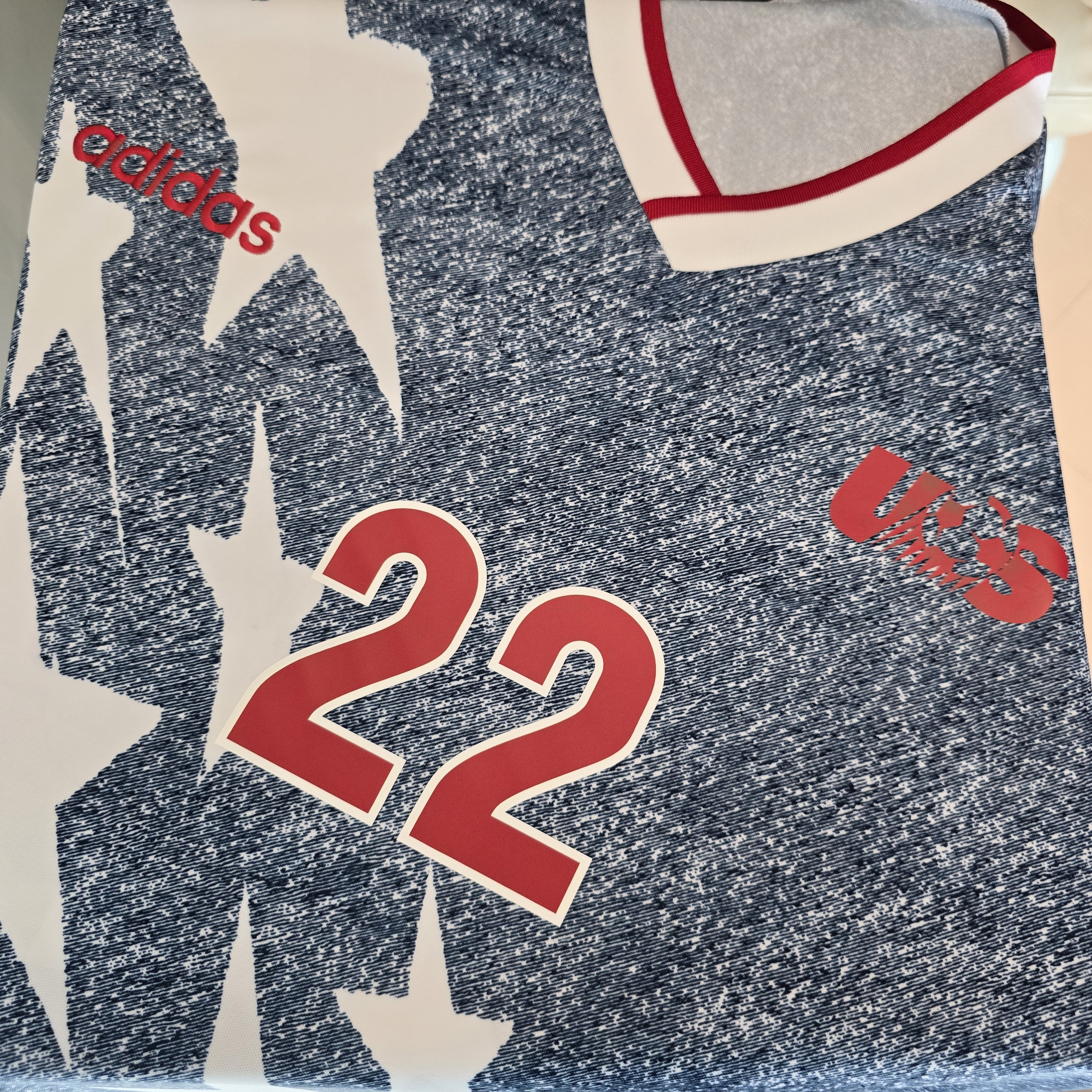 ⚽️ 傳奇歸來：Adidas 1994 美國隊「丹寧星旗」經典重製版球衣 (可加印隊徽+印字) KB2726