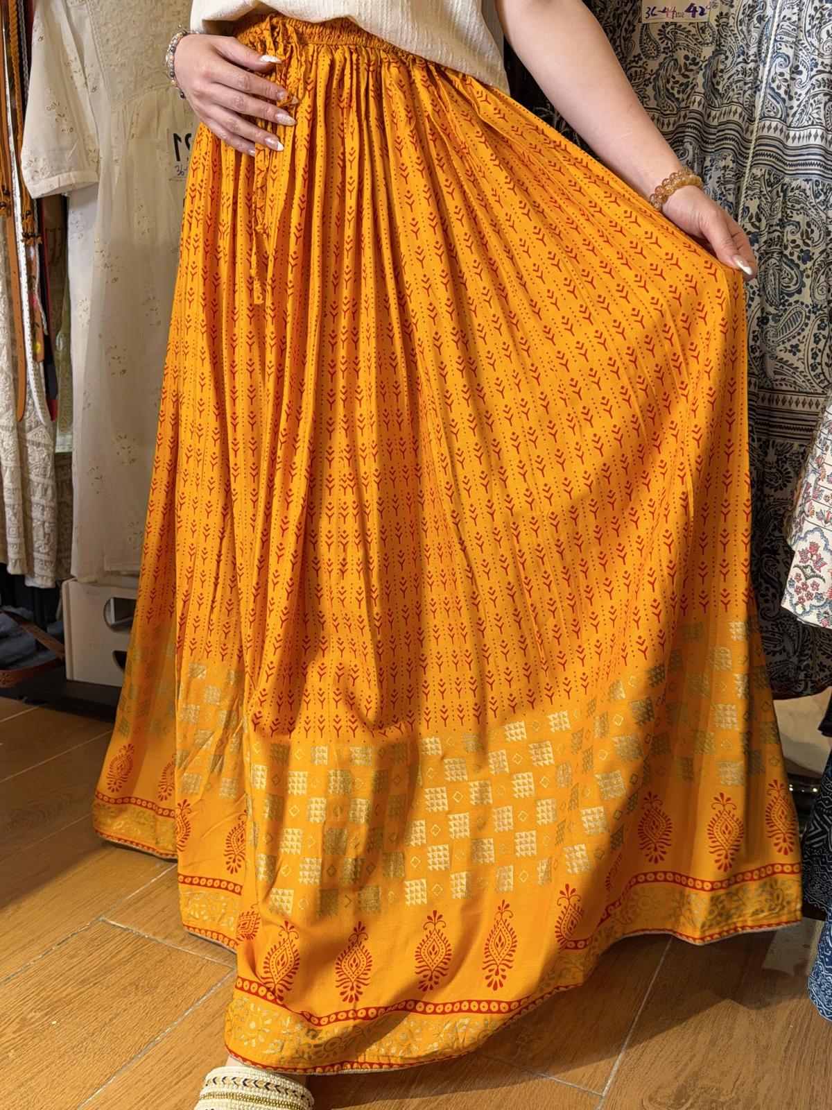 1625 Orange x Yellow Straight Line Pattem Skirt 38"