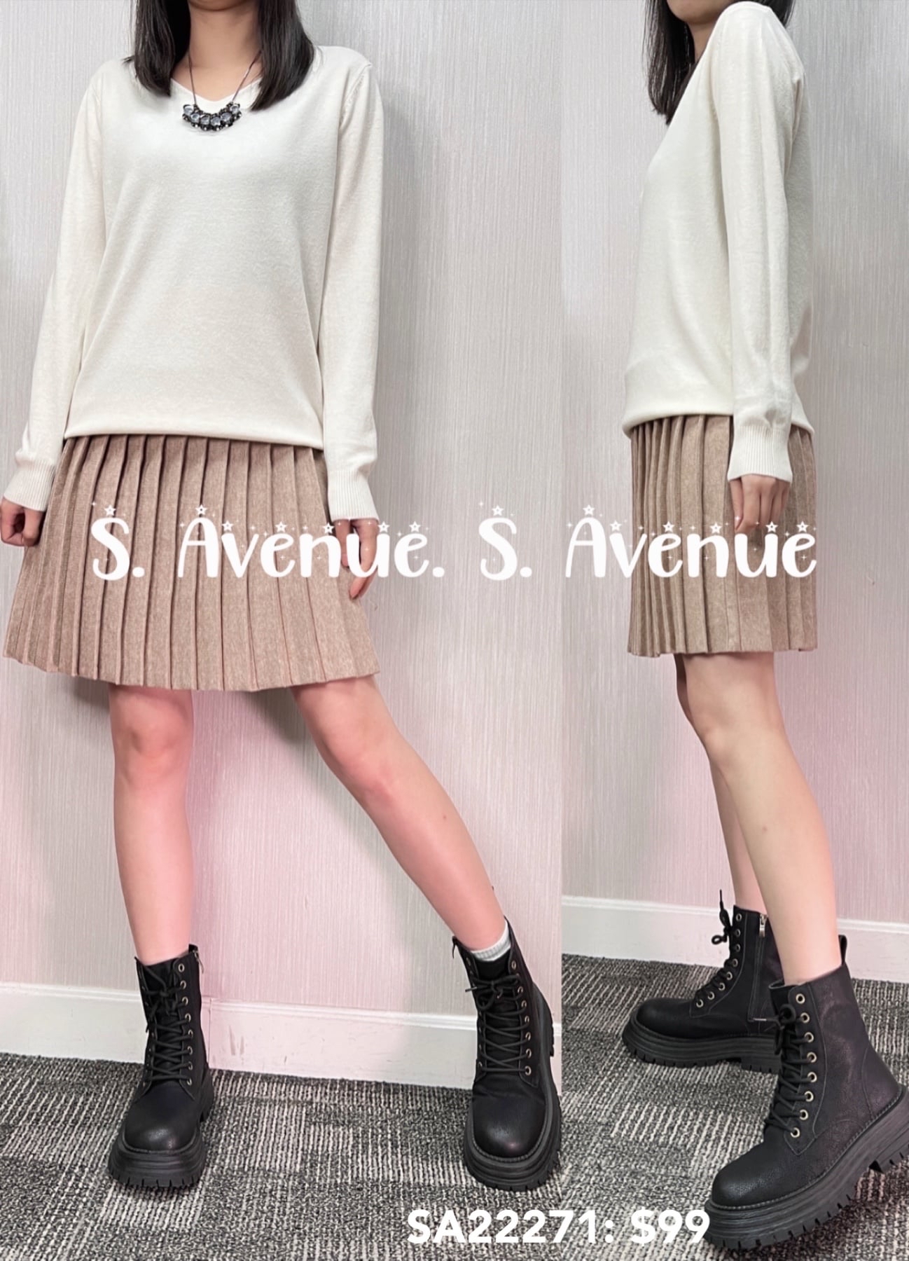 SA22271: 長袖V領淨色線冷top