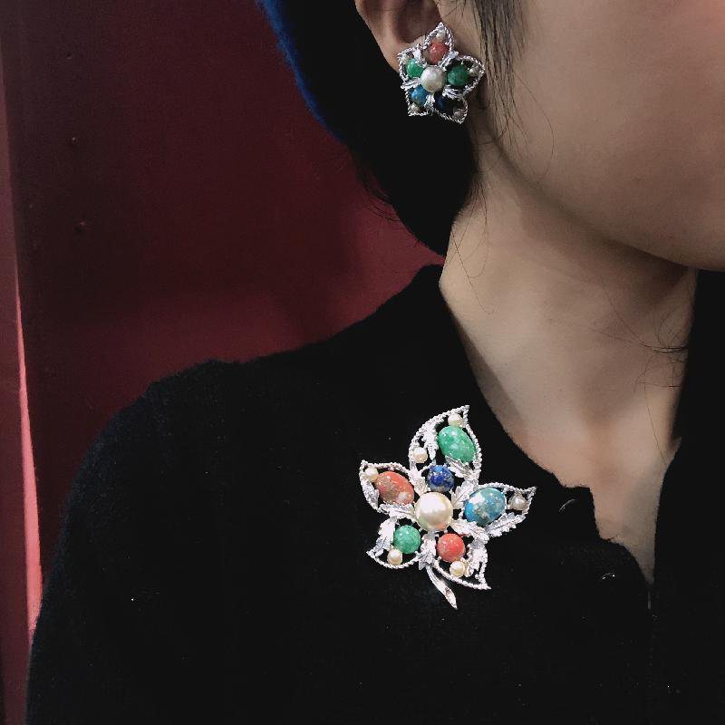 1967 "Fantasy" Sarah Coventry Jewelry Set - Brooch & Clip Earrings (MN339)