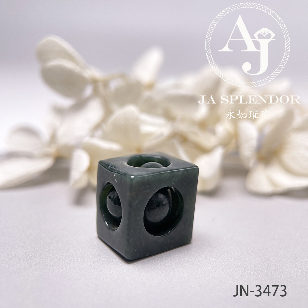 JN-3471/72/73/78/80 天然翡翠A玉 油青墨綠骰子招財進寶吊墜