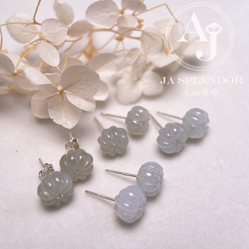 FBG26-H05 天然翡翠A玉 冰花綻放純銀耳釘