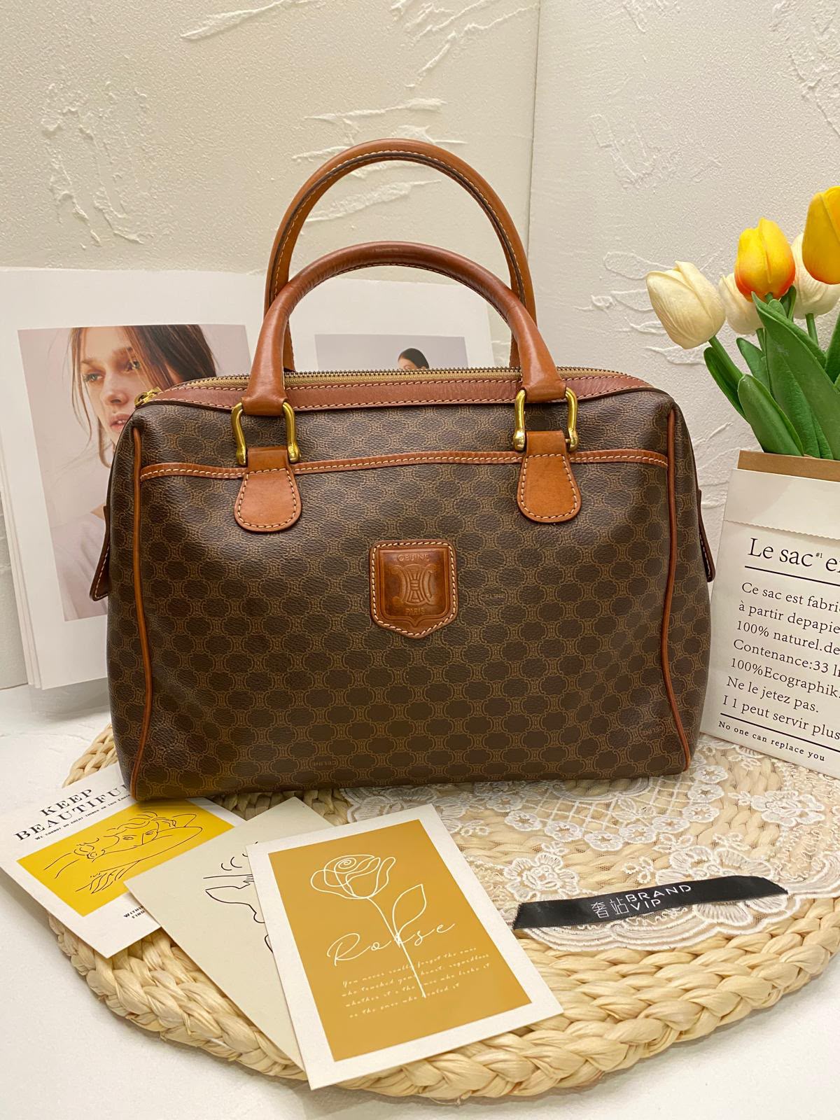 Celine Vintage Macadam Boston Bag
