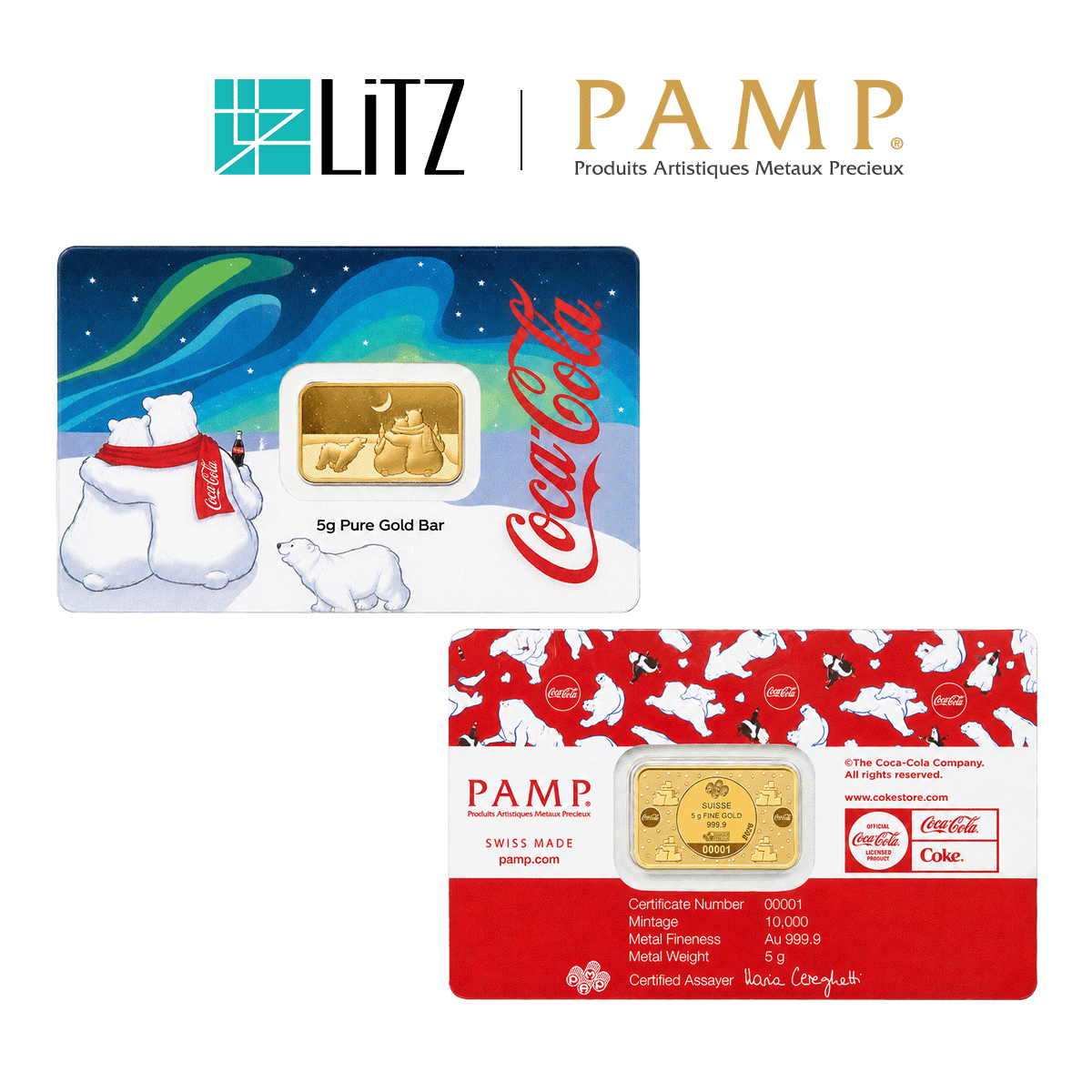 [5 gram] LITZ PAMP Suisse x Coca Cola Polar Bears 3 Limited Edition Gold Bar (999.9) PG083