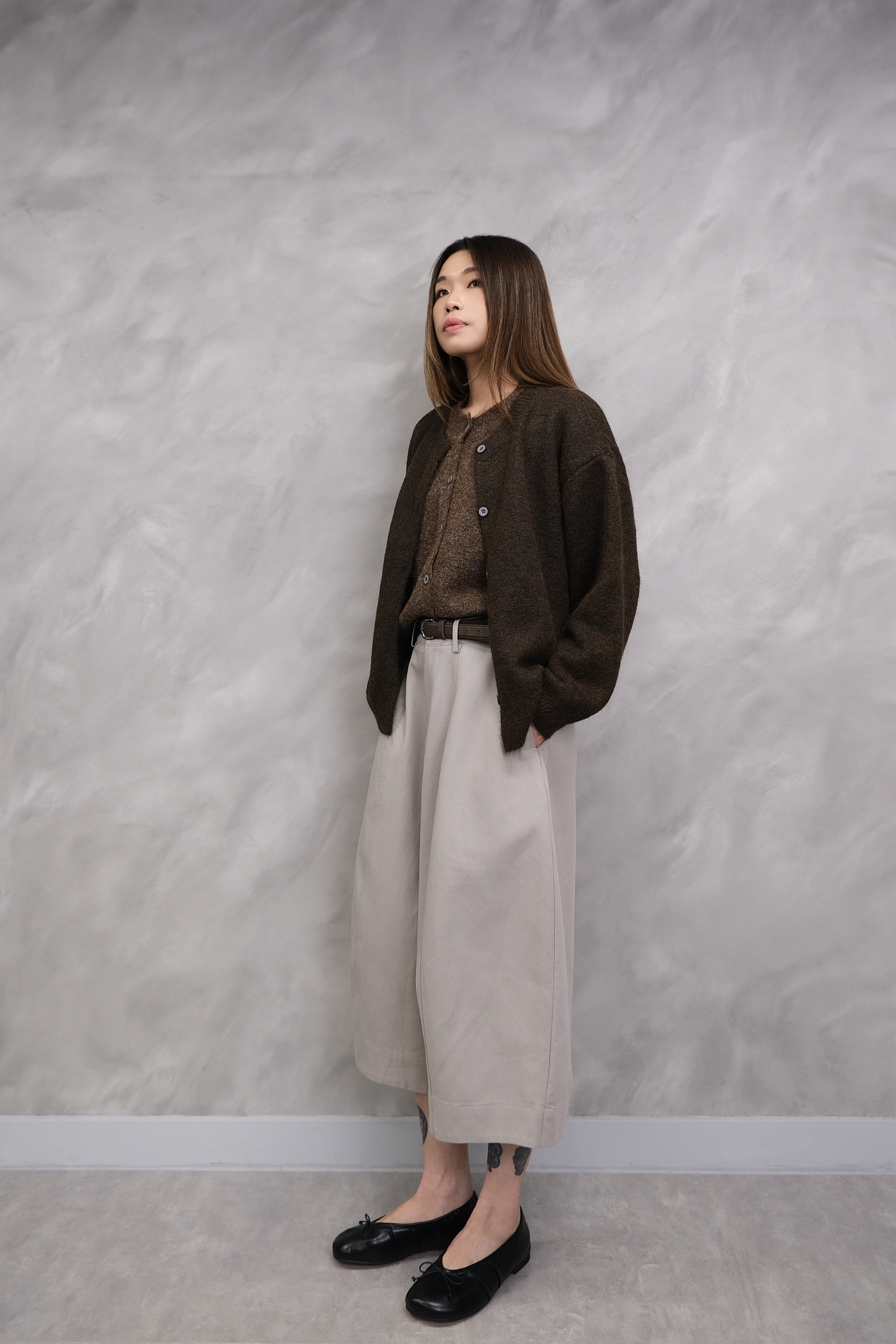 Soft Beige Drape Wide Pants (with belt) #pt87
