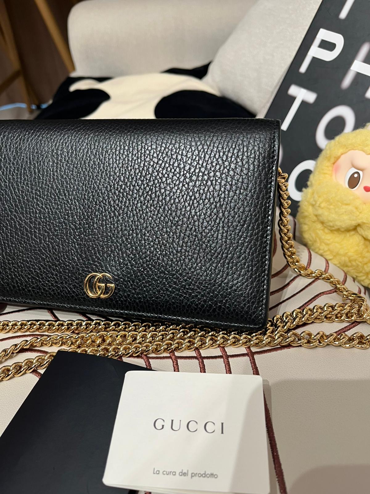 Gucci wallet on chain calfskin 黑色牛皮金鏈 100%Authentic,98%new ✅收據✅dust bag ✅BOX