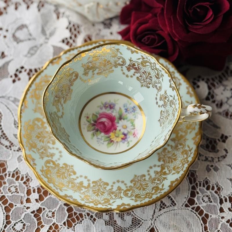 Vintage 1950s Paragon Made in England Bone China Powder Blue Teacup and Saucer Set - Tea Set Duo(MT2134)