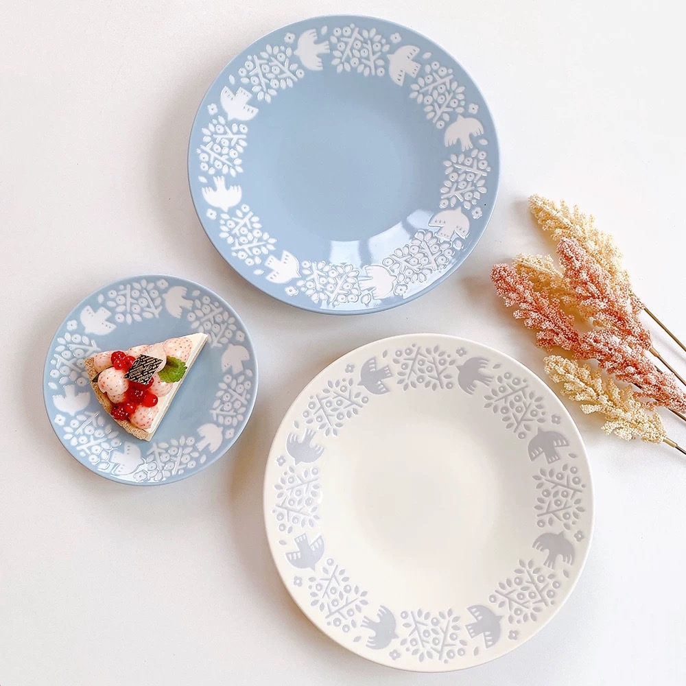 日本製LINTU美濃焼小鳥和植物陶瓷餐具