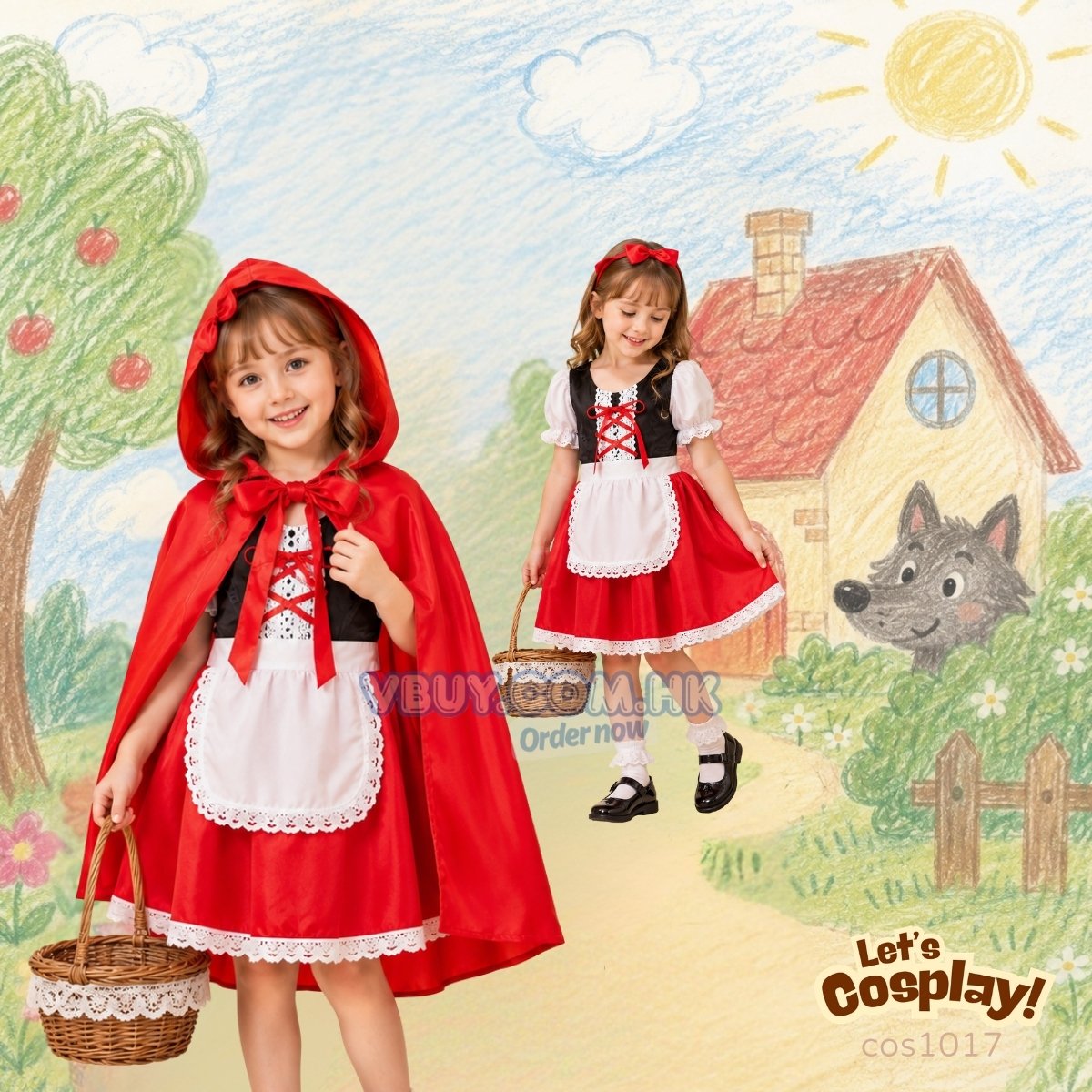 小紅帽現貨兒童角色扮演服 女童童話角色服裝 Little Red Riding Hood Costume 小朋友表演服 Lets Cosplay cos1017
