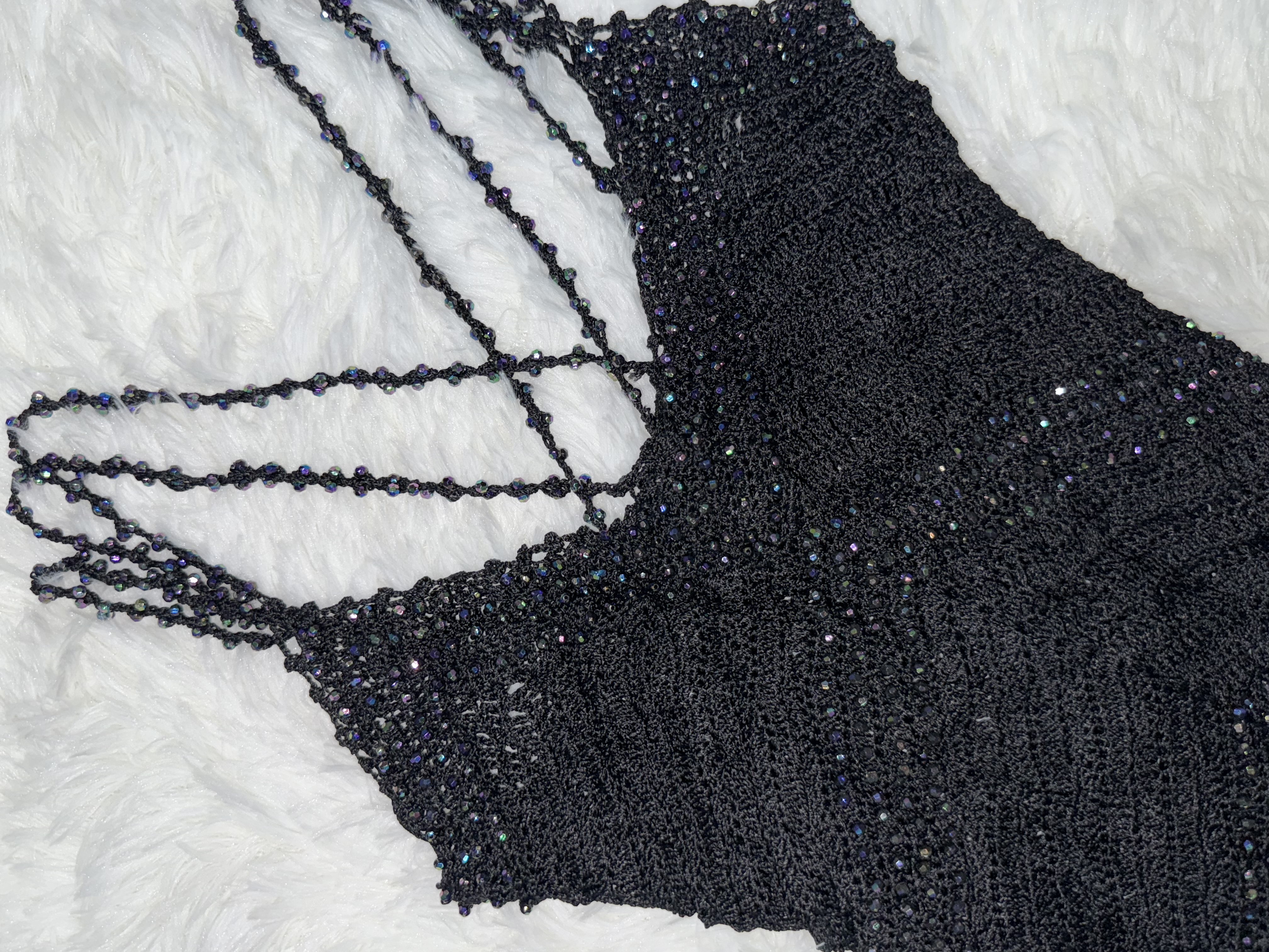 Black Rainbow Beaded Crochet Details Vest