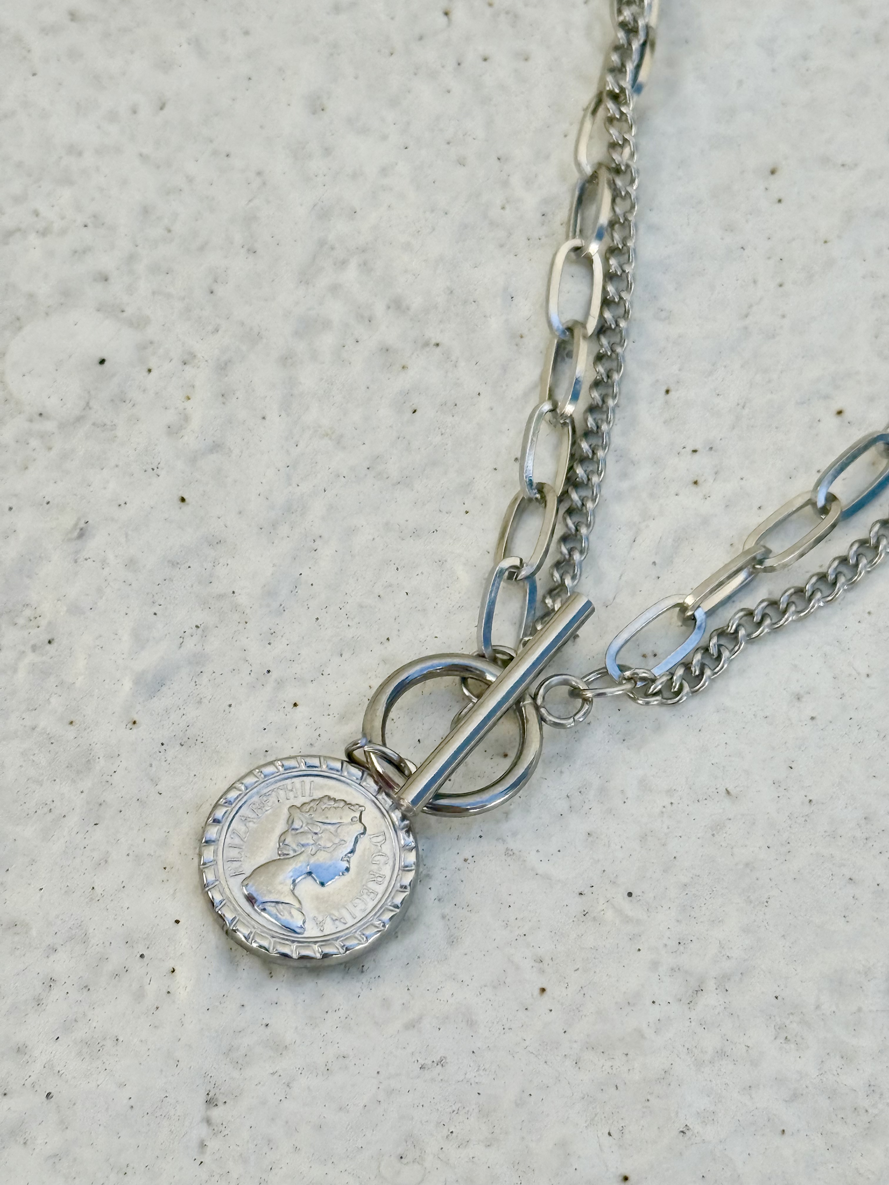 Sliver coin stainless necklace