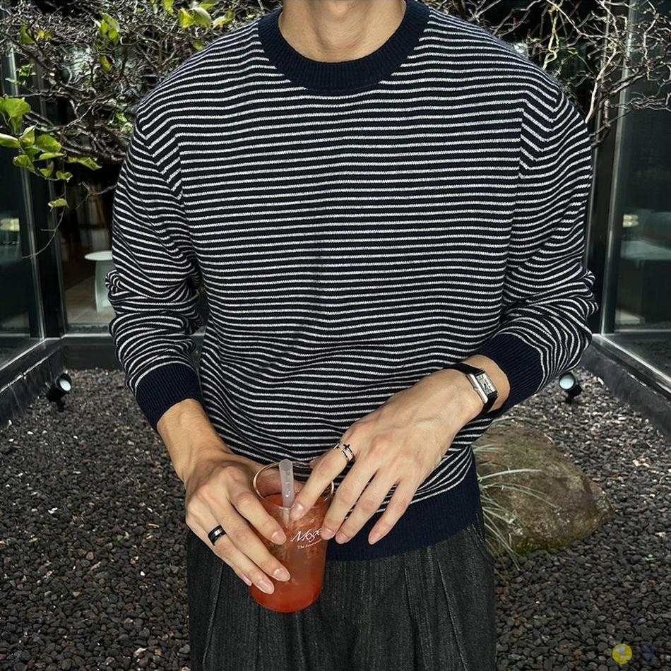 【100%保證韓國直送】莫代爾水洗條紋圓領針織上衣 [3 color] RG165757