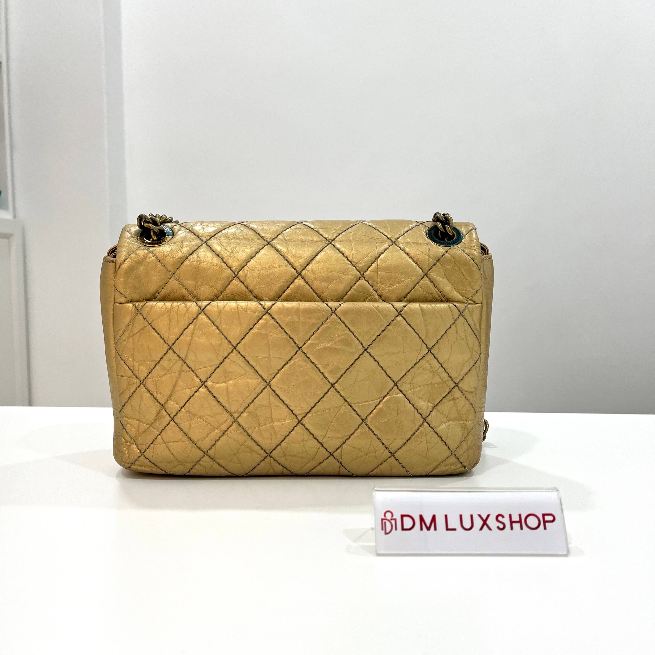 Chanel Champagne Metallic Aged Calfskin Quilted CC Flap Bag GHW (Serial 17 Y: 2013)