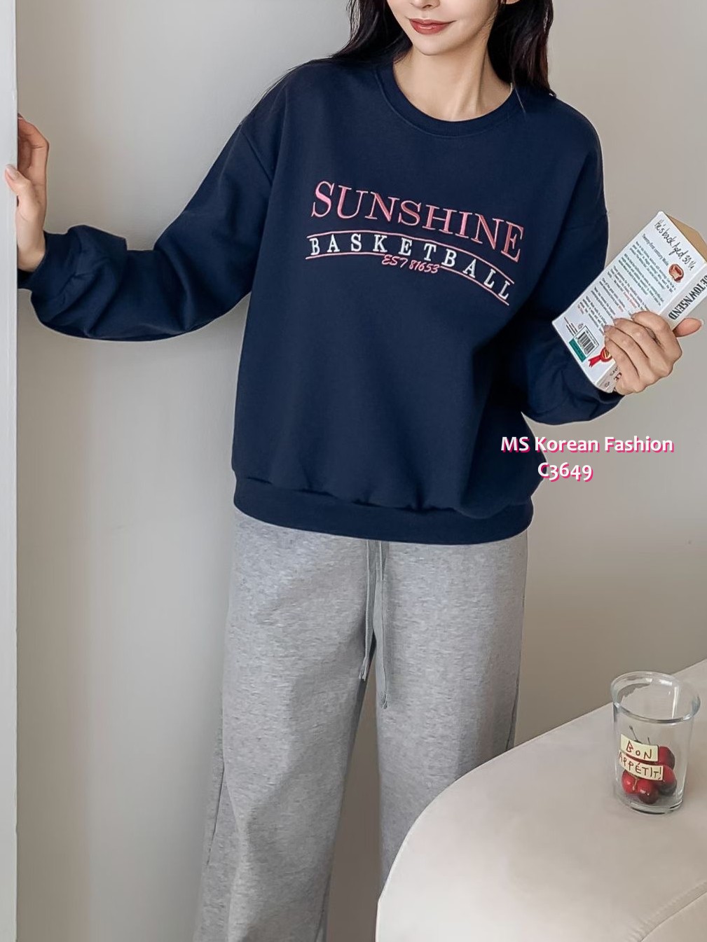 C3649 韓國🇰🇷拼色字母print衛衣