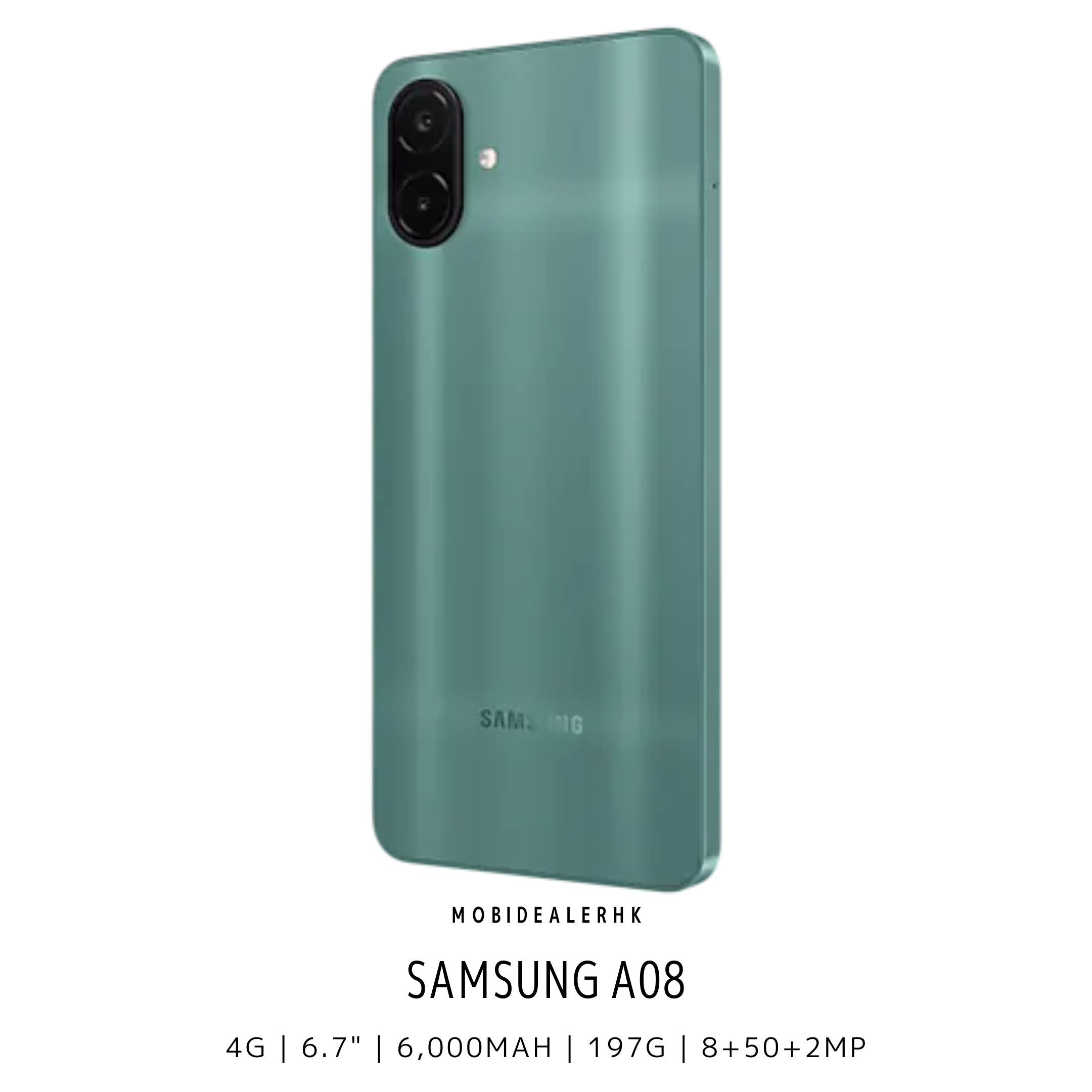 Samsung A08 | 三星 A08 | 4G | 智能手機 | 6.7 吋開闊大螢幕 | 6000mAh 超大電量續航 | 5000 萬像素主鏡頭 | 獨立三卡槽支援 2TB 擴充 | 8.0mm 纖薄手感