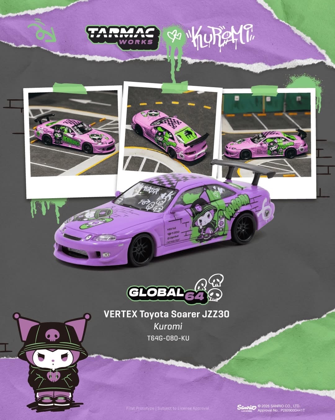 (預訂 Pre Order) Tarmac Works  ( T64G-080-KU ) VERTEX Toyota Soarer JZZ30 Kuromi