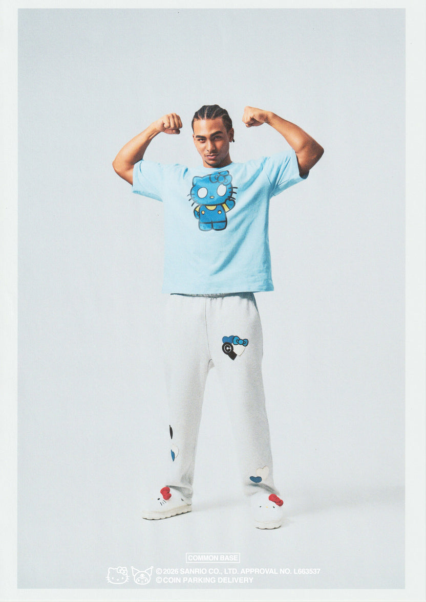 COIN PARKING DELIVERY × SANRIO CHARACTERS PATCHWORK SWEAT PANTS CPDSC-KT15 LIGHT HEATHER GREY(SIZE:S-M)