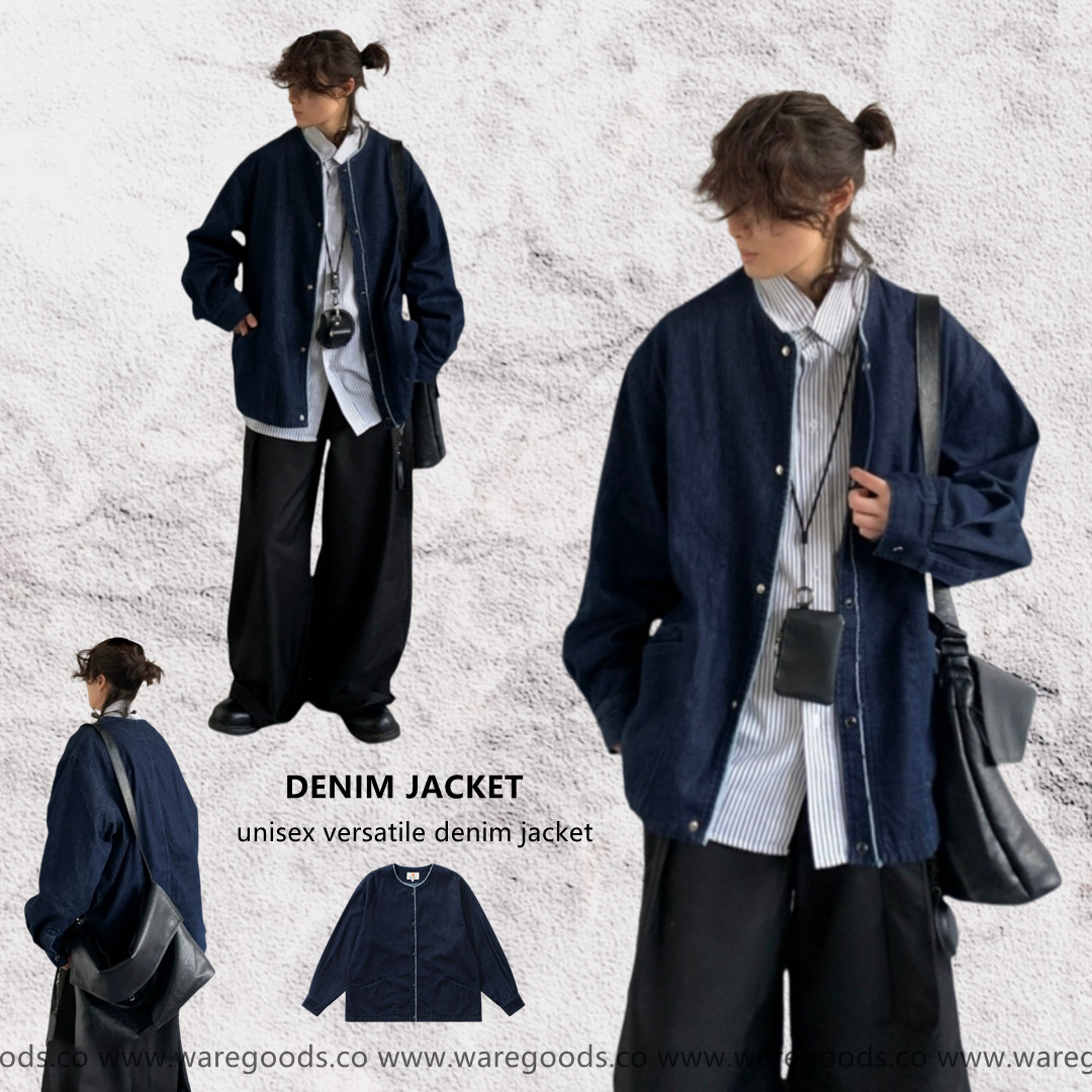 W3159水洗毛邊牛仔道袍外套