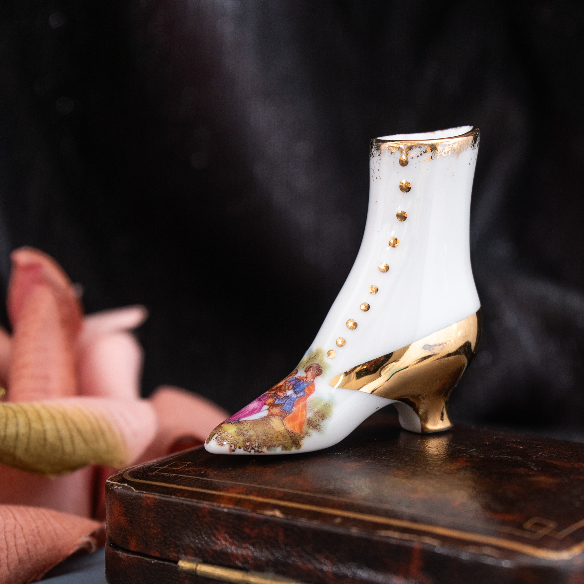 Vintage Mid-Century French Limoges White Porcelain Romantic Courting couple Miniature -  Boot (MT1984)