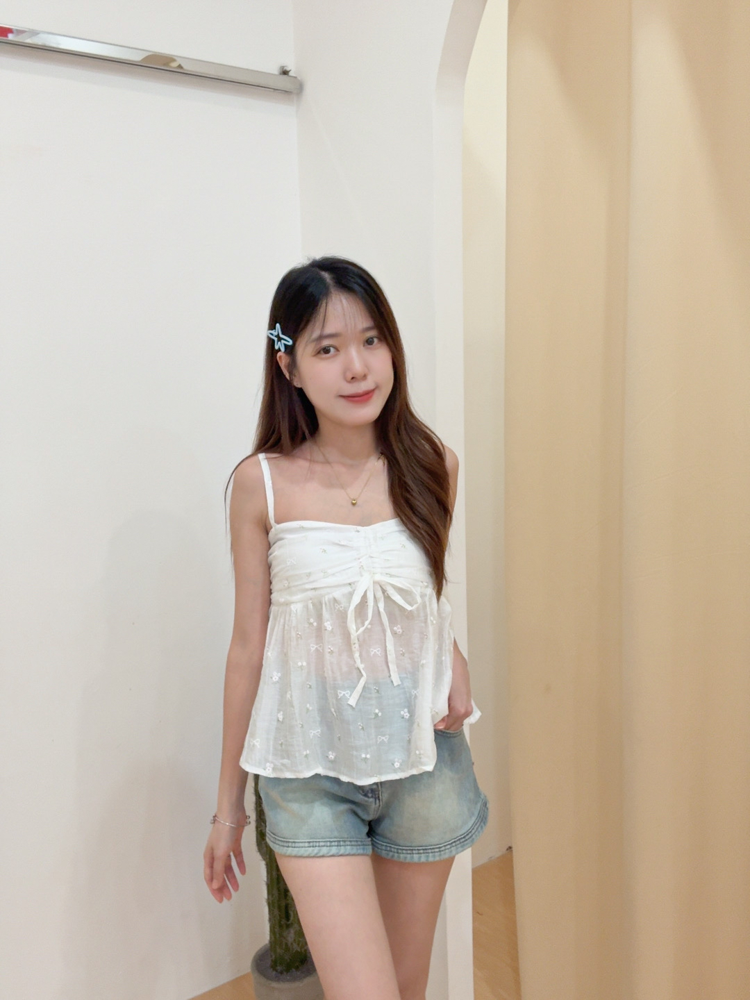 蝴蝶结碎花抽绳吊带娃娃背心 R2947