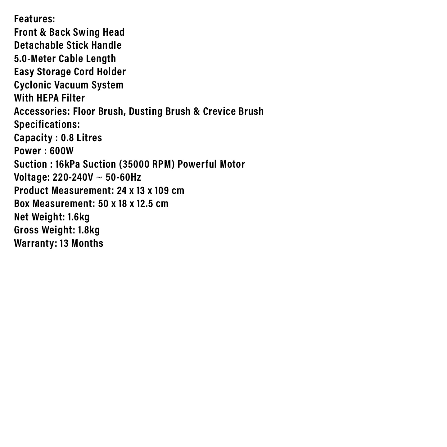 Milux 600W Handheld Vacuum Cleaner (MVC-601)