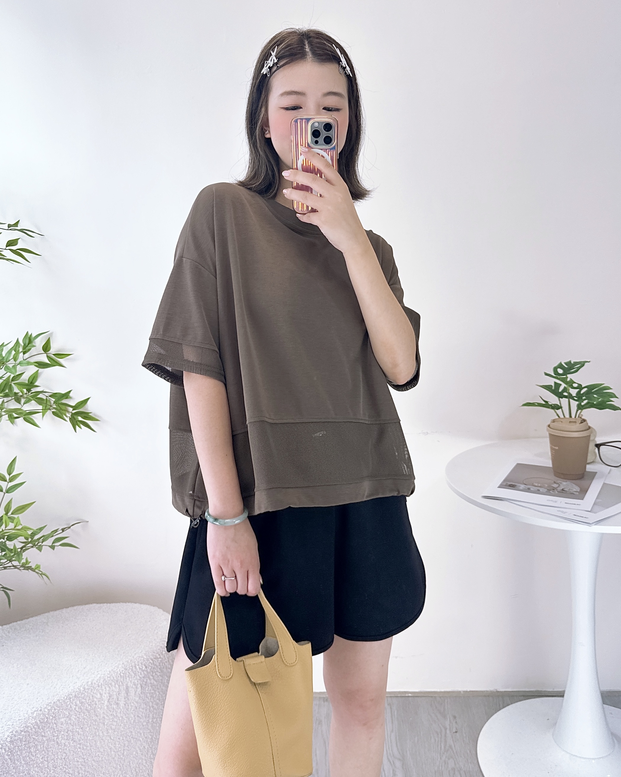 柔軟竹節棉可索繩上衣 2色