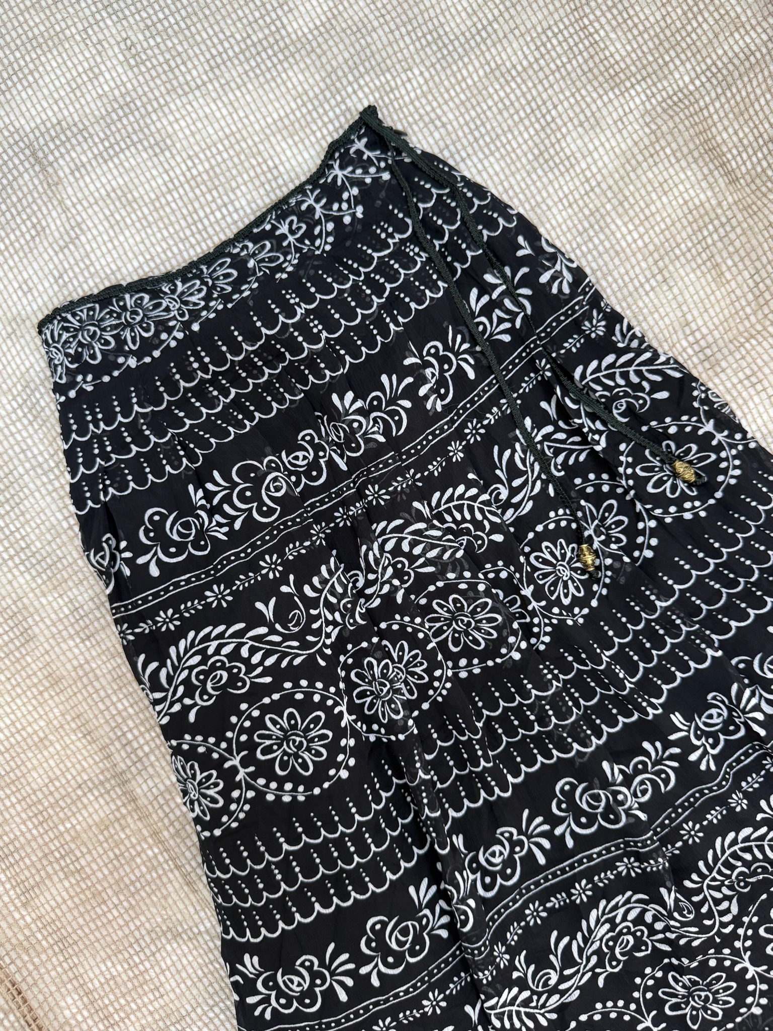 Boho Chic Black and White Mandala Pattern Tiered Chiffon Skirt