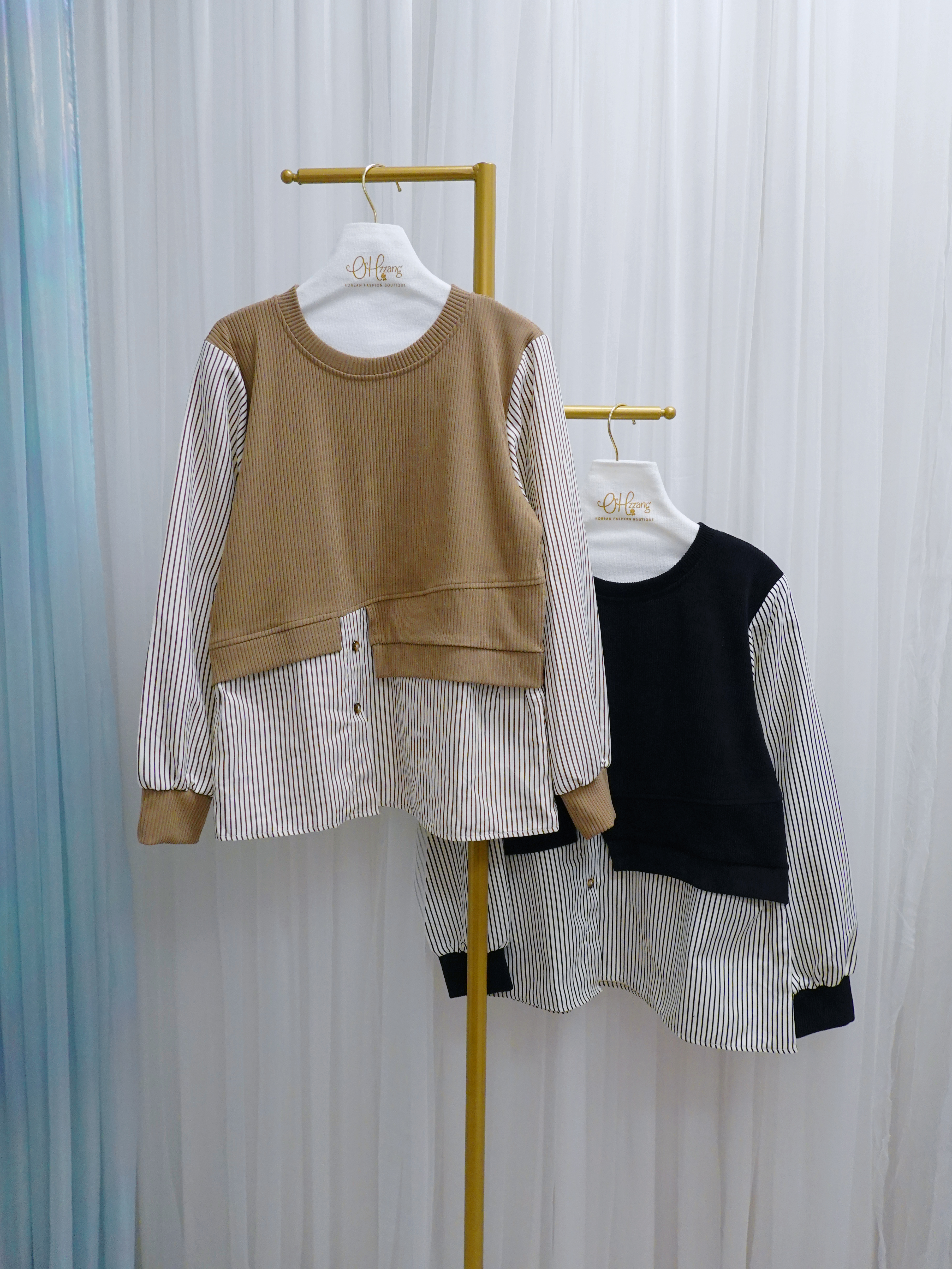 TOP02_09 直紋袖拼接BL (2色)