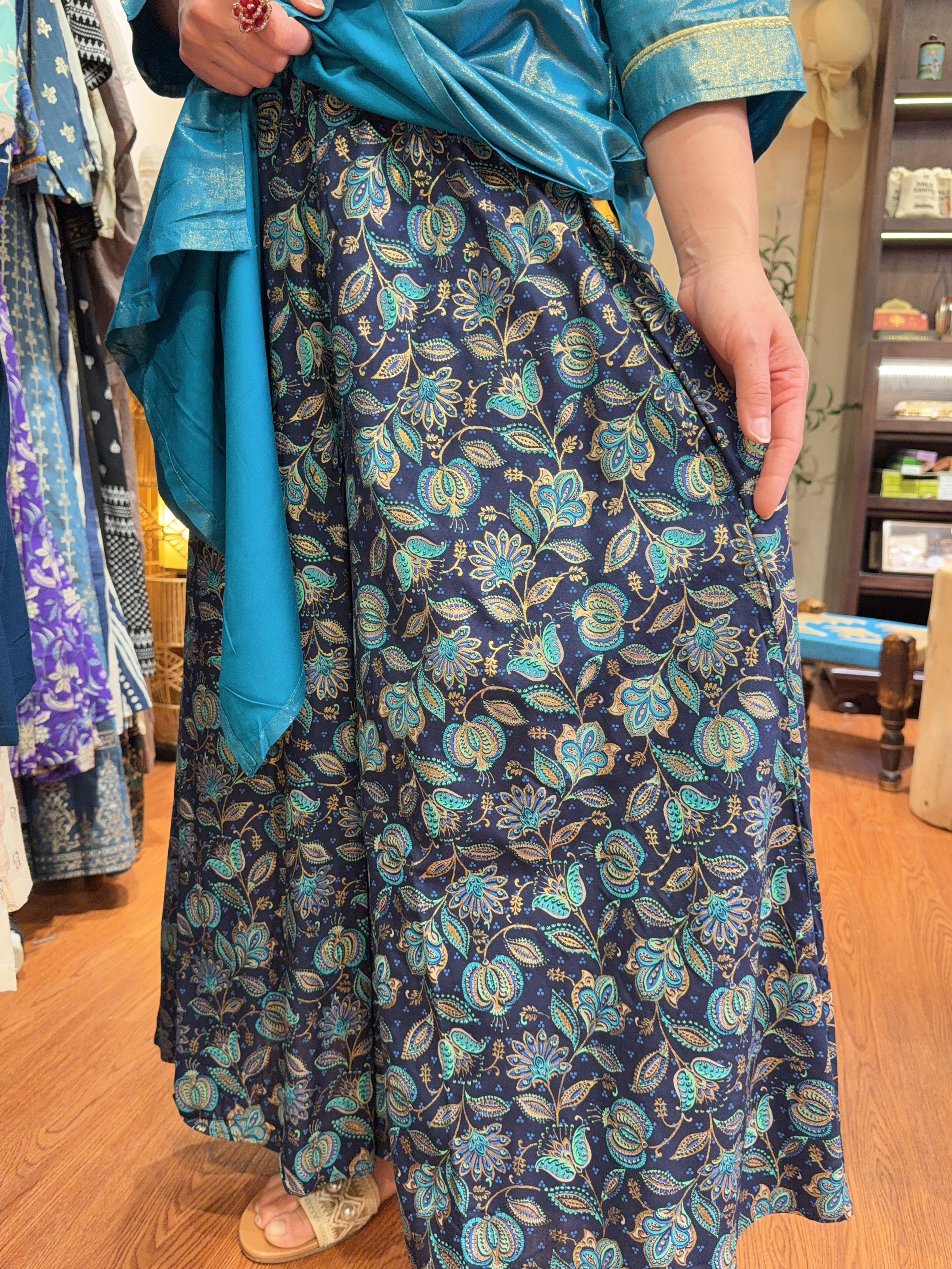 2216 Silky Blue with Golden Emb. Kurta