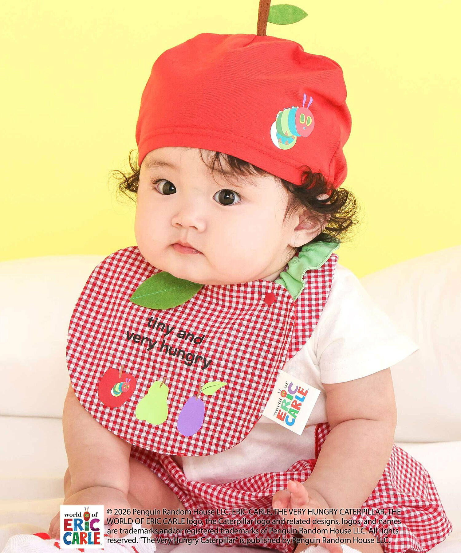 🇯🇵預訂 日本直送🇯🇵好餓的毛毛蟲兩色純色格紋蘋果造型圍兜