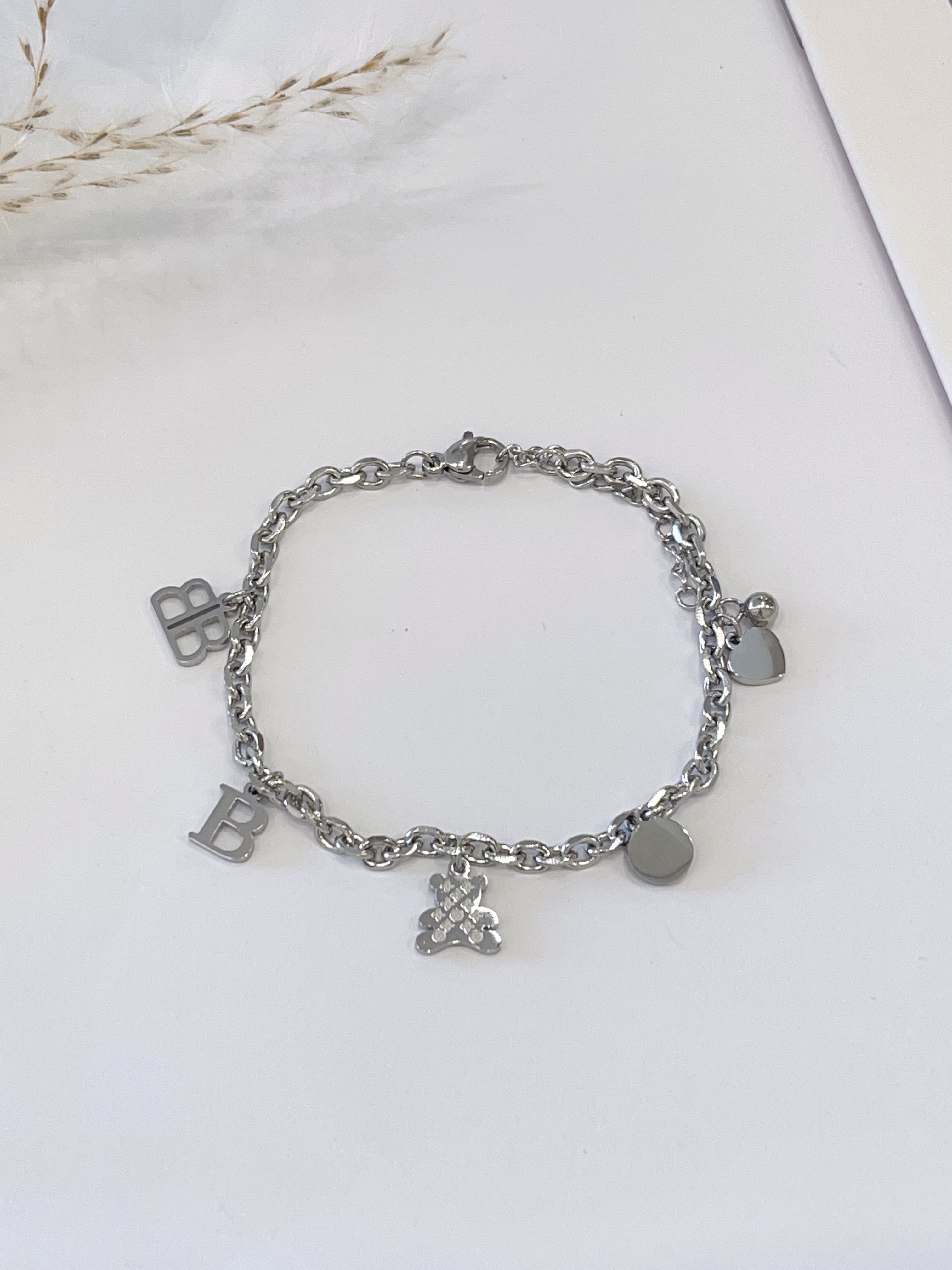 银色可爱小熊手链