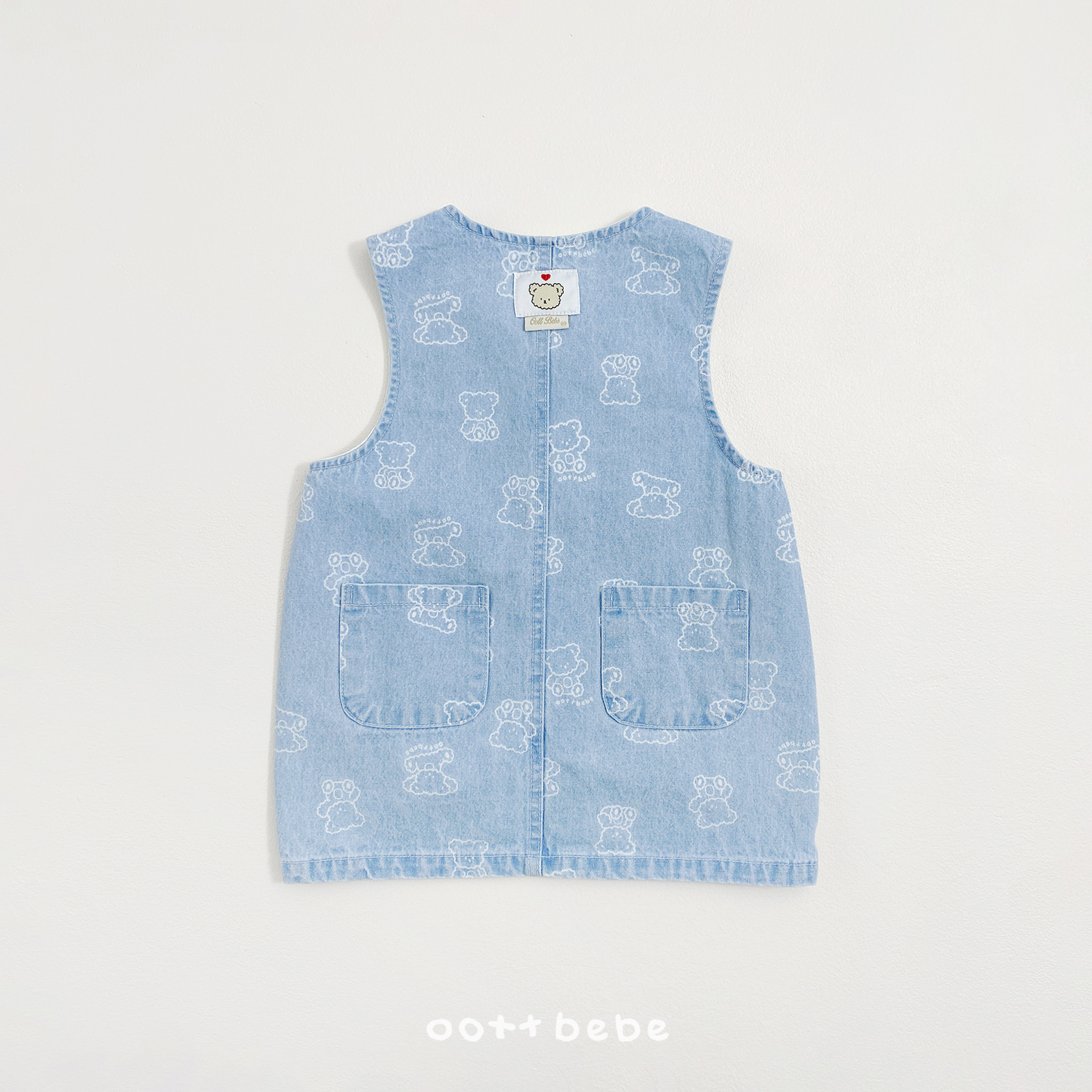 🌸預訂 韓國直送🌸🇰🇷OOTTBEBE兩色小熊滿印牛仔斜紋布背心連身裙