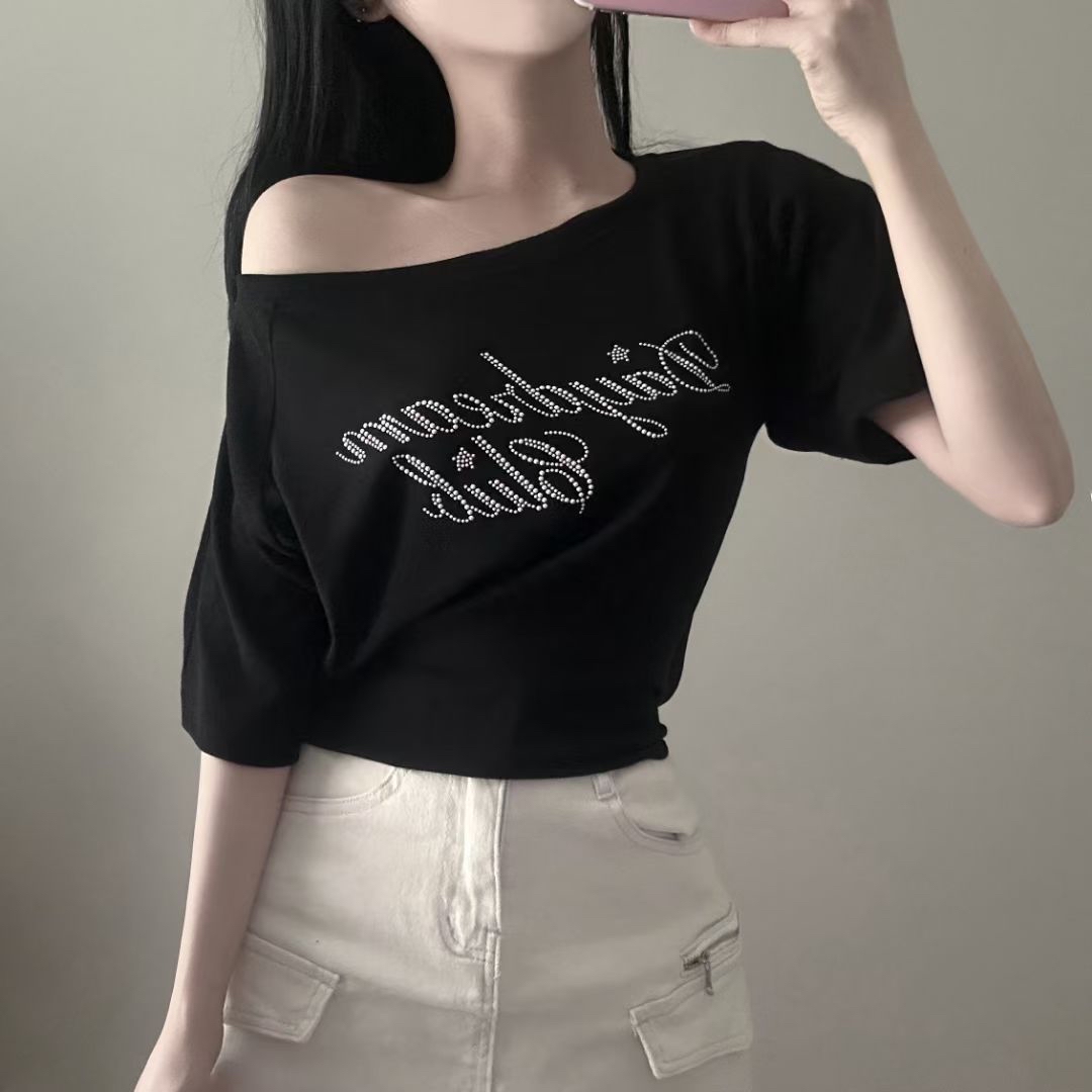 韓國寬鬆閃閃字母綁帶Oversized tee