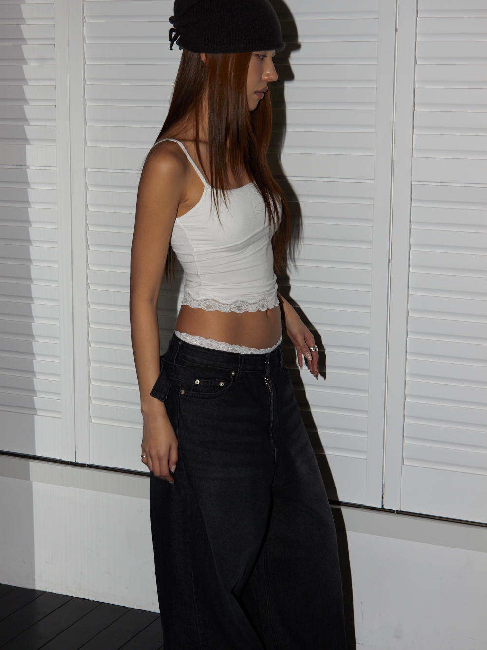 Back Buckle Wide Denim Pants