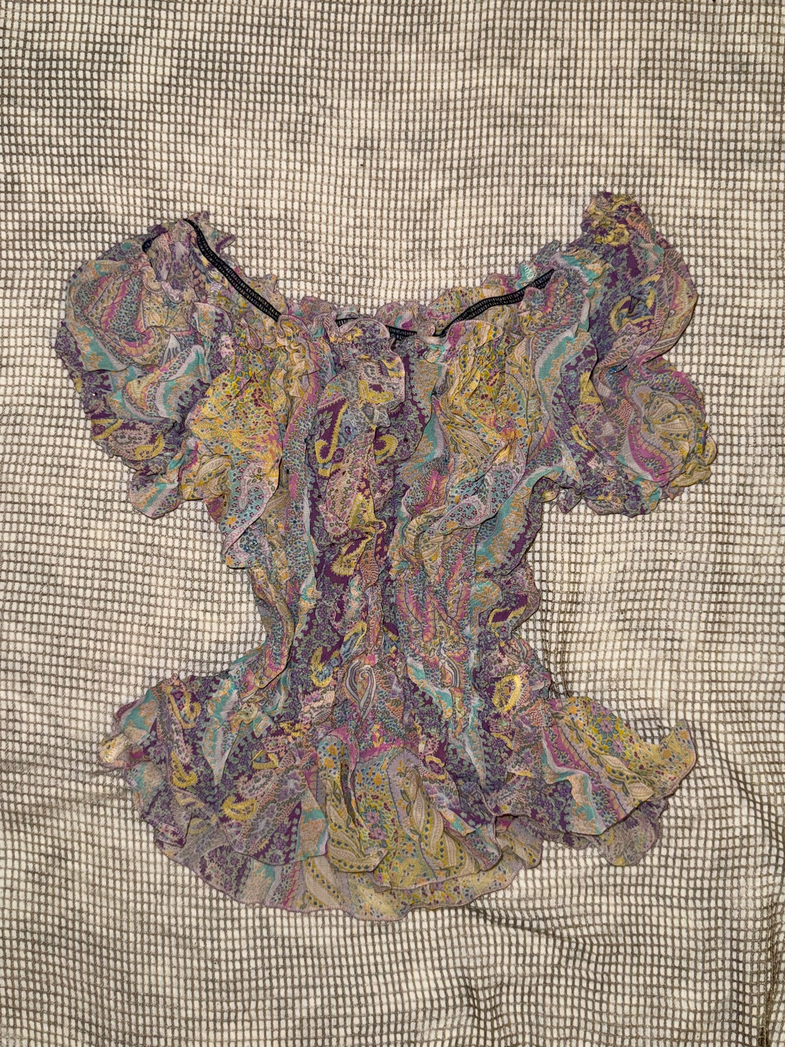 Paisley Ruffle Off-The-Shoulder Top