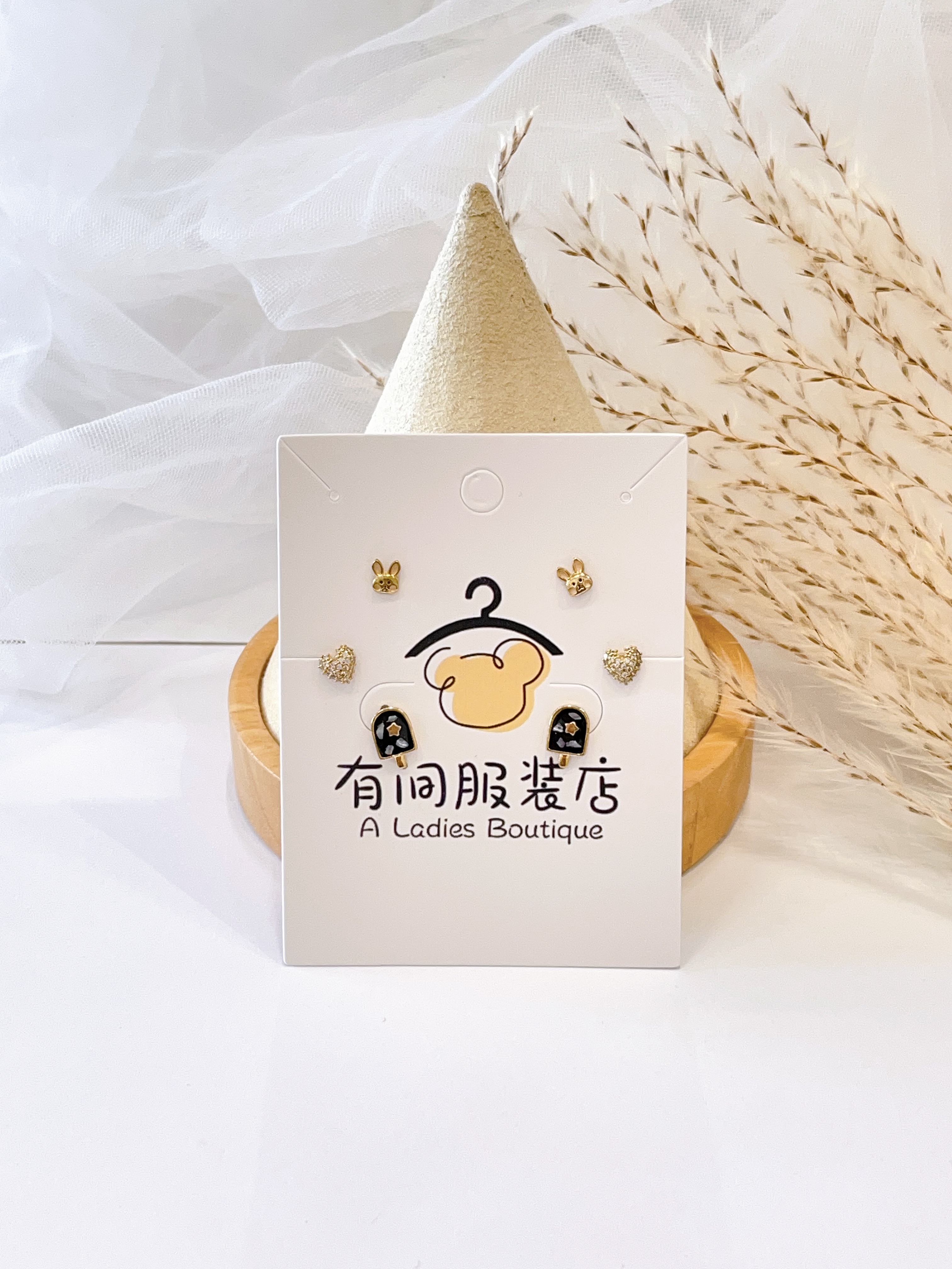 小兔子爱心耳环套装