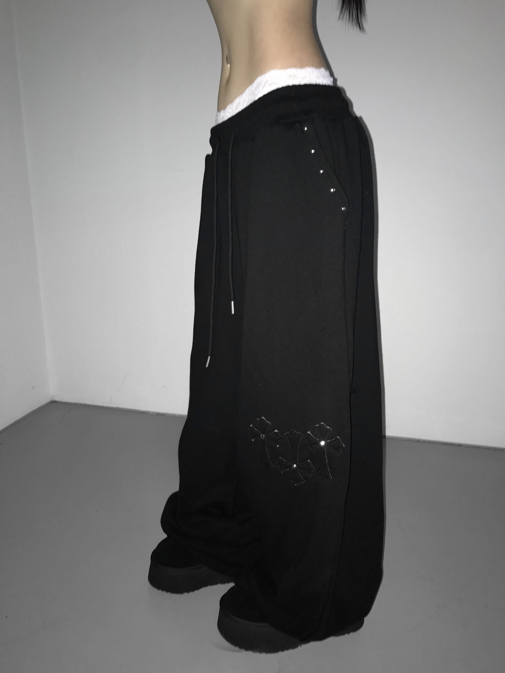 Studded Cross Wide Leg Sweatpants