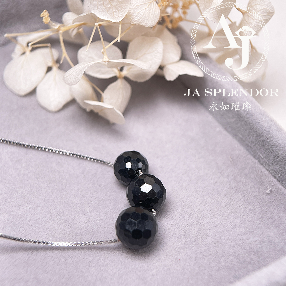 D-06A 天然翡翠A玉 墨翠鑽石切割平安幸運純銀項鏈