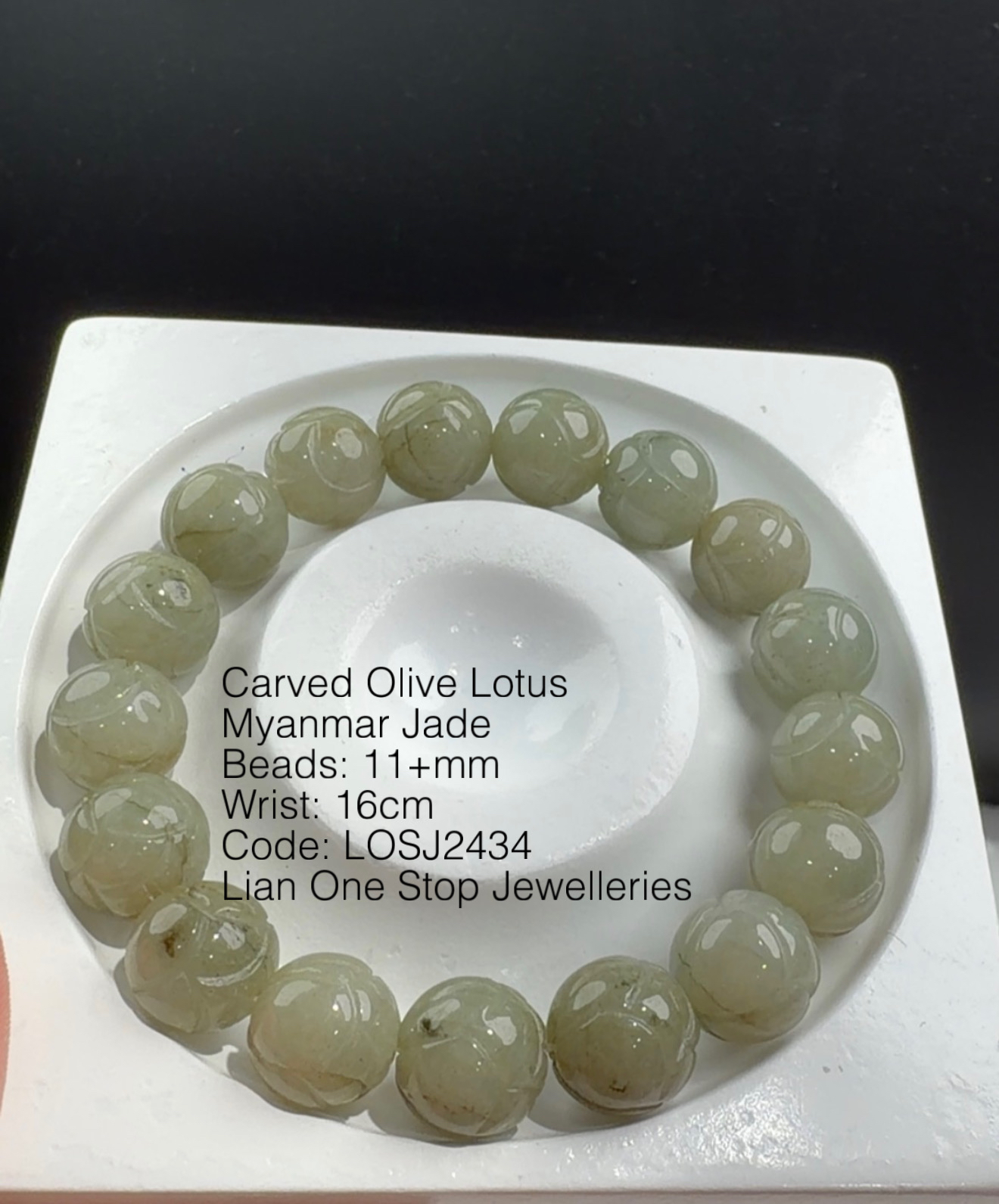 Code: LOSJ2434 Carved Olive Lotus Myanmar Jade 1+mm 
