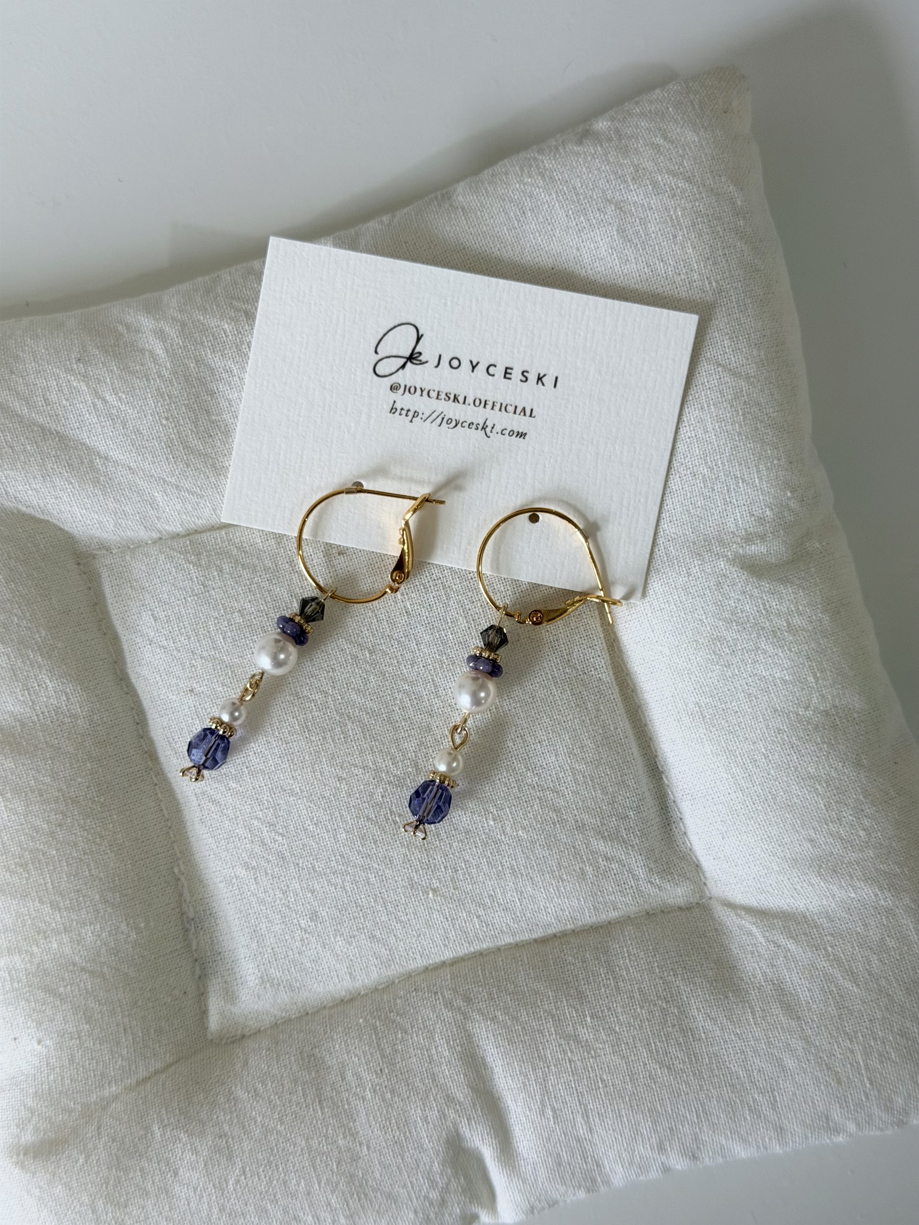 復古款水晶勾款耳環/紫羅蘭x金色