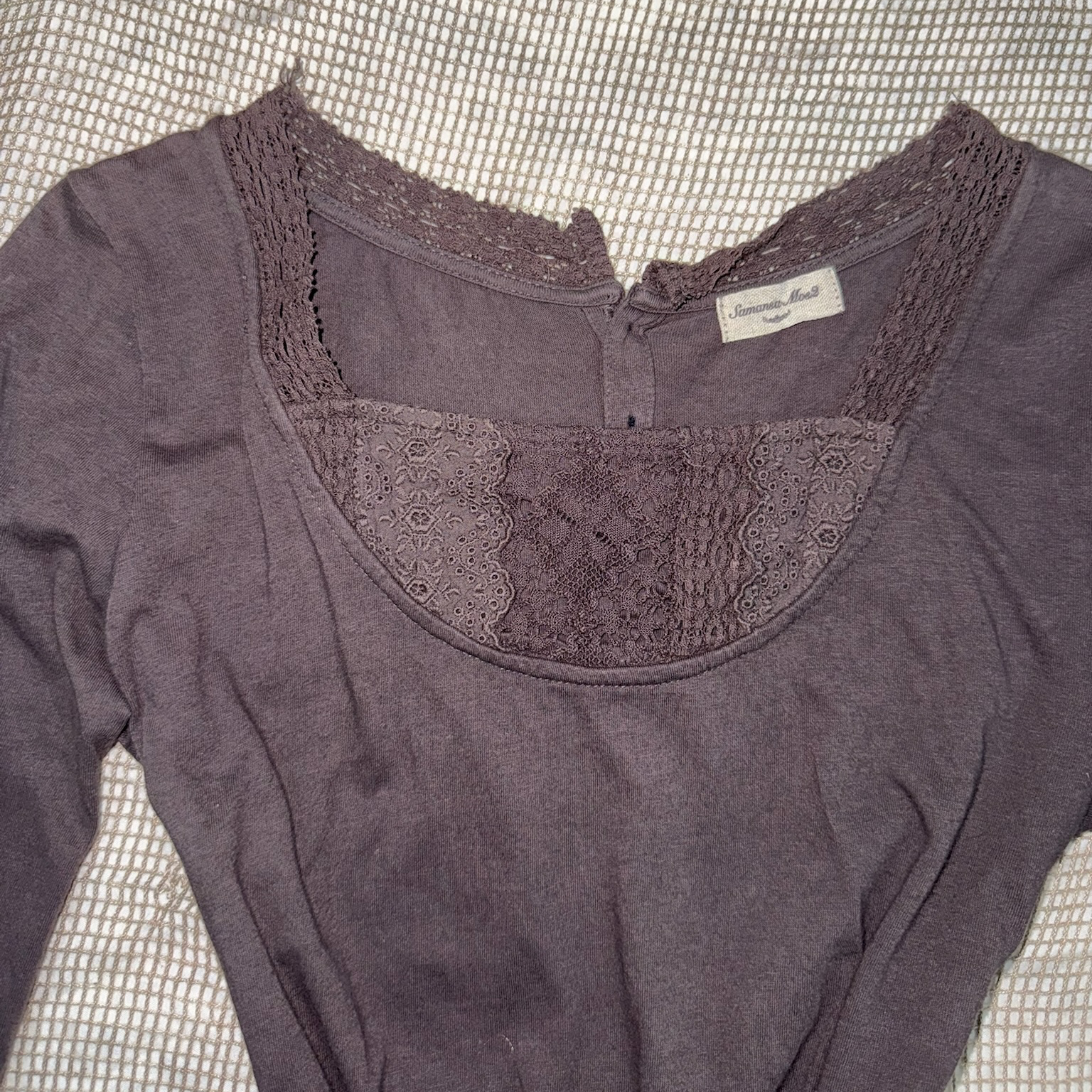 Square Neck Lace Trim Long Sleeve Top