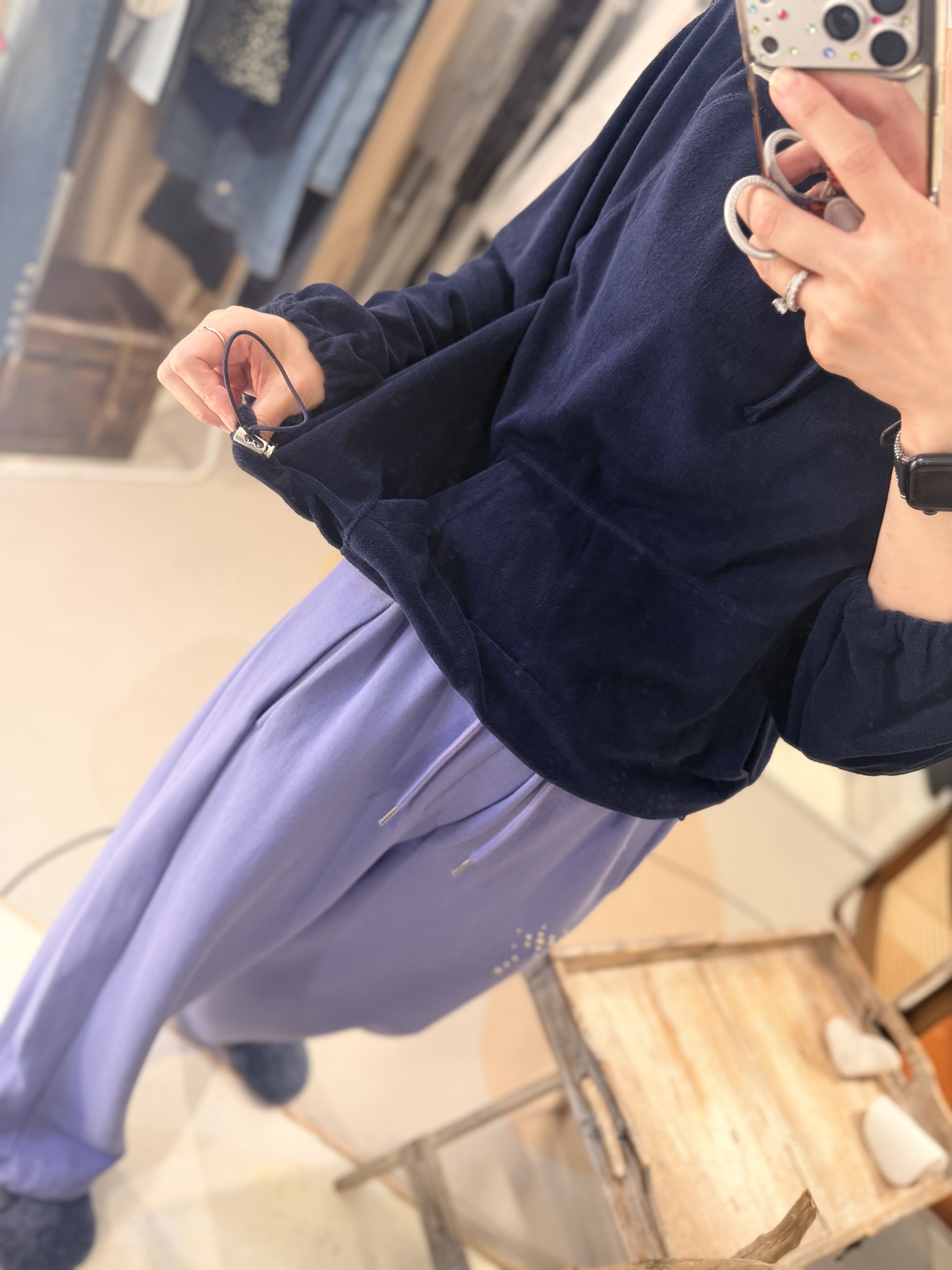 Navy towel off shoulder sweater