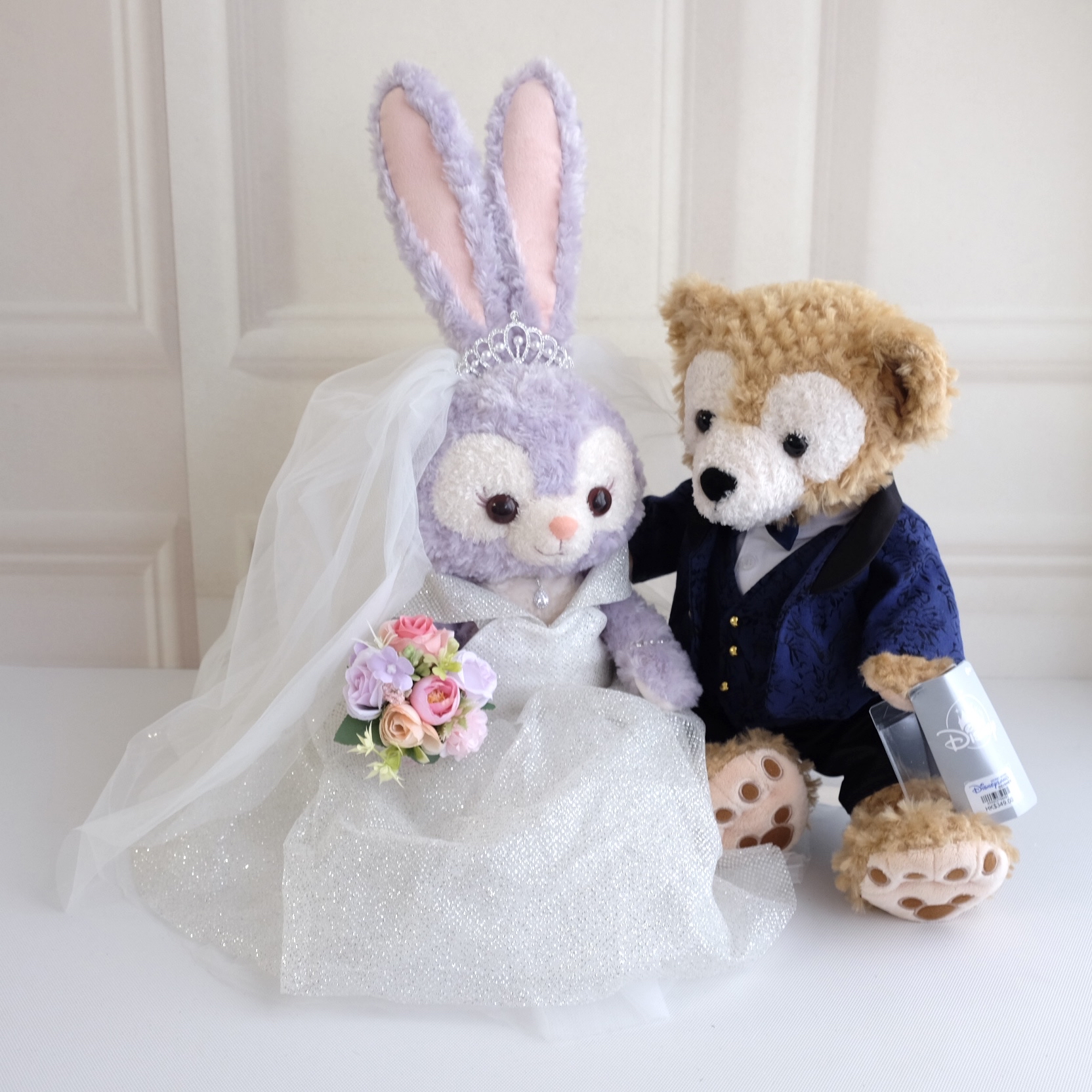 (非現貨)$1500 duffy & stella 結婚公仔(一字肩閃粉布料婚紗藍色暗紋西裝)